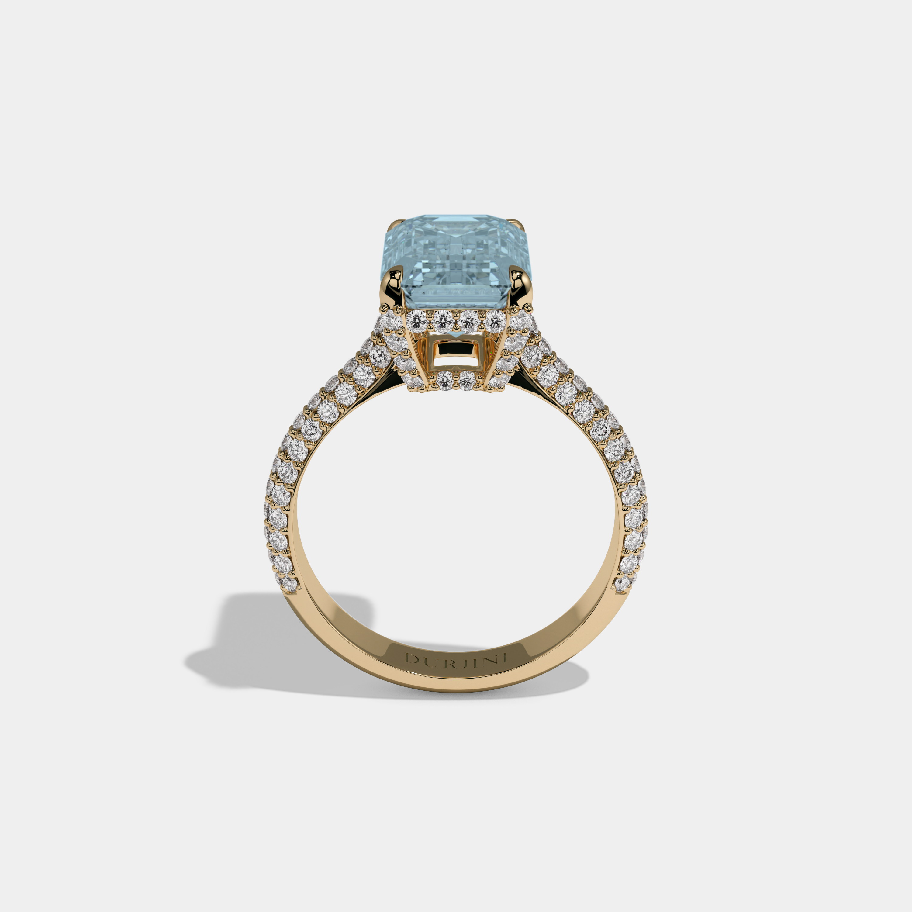 Anne Fancy Light Blue Emerald Cut Diamond Band Engagement Ring 6ct 18K Yellow Gold