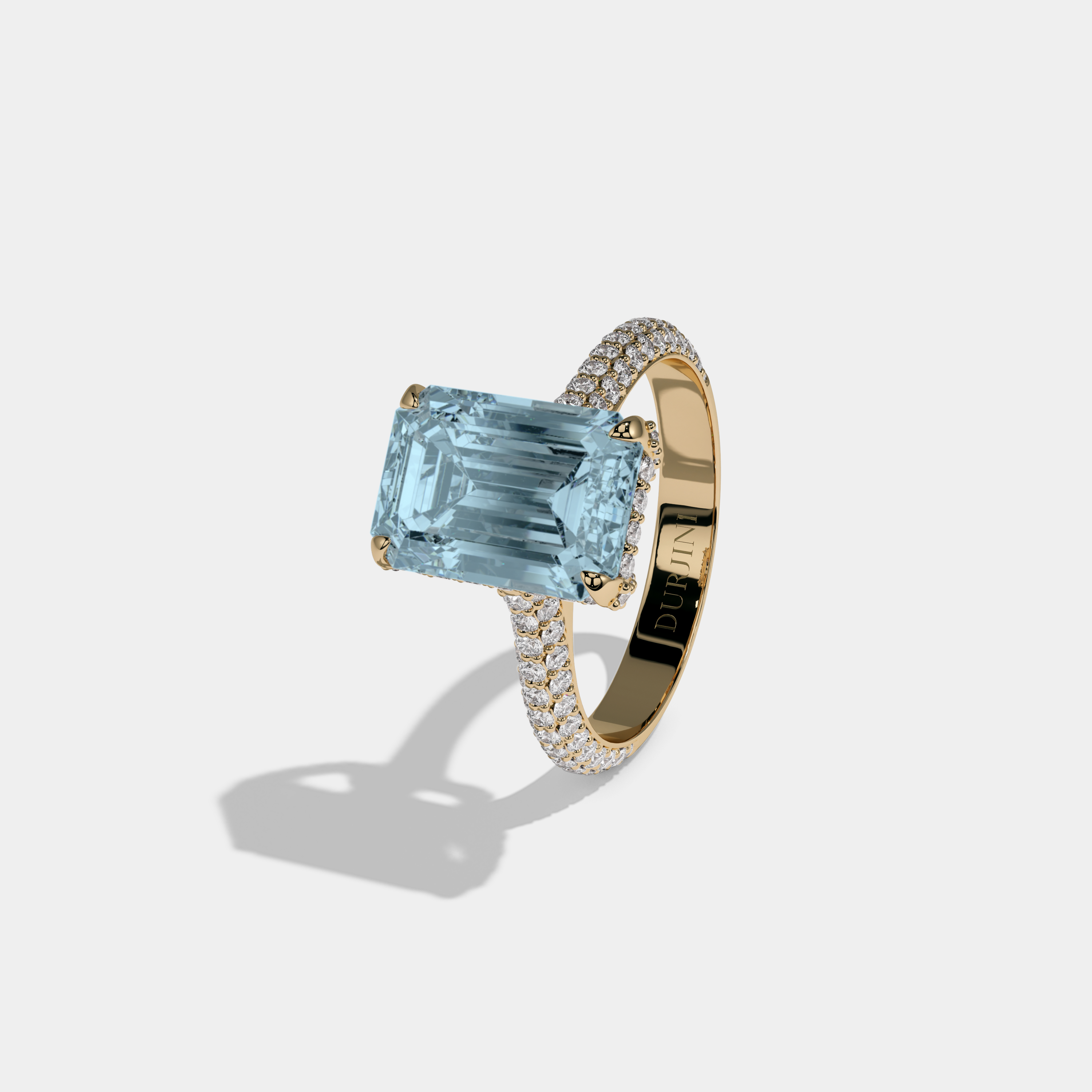 Anne Fancy Light Blue Emerald Cut Diamond Band Engagement Ring 6ct 18K Yellow Gold