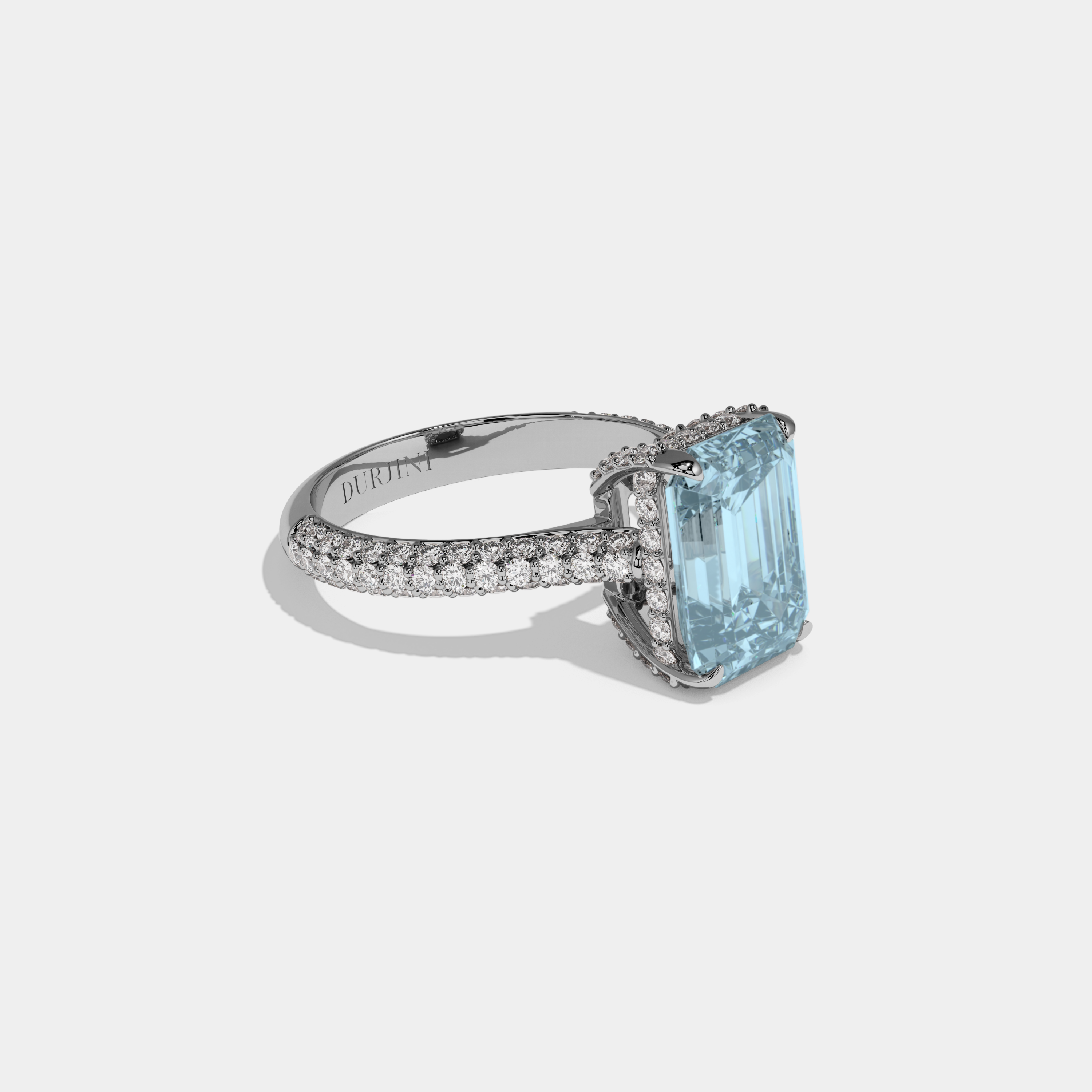 Mary Fancy Light Blue Emerald Cut Diamond Band Engagement Ring 6ct 18K White Gold