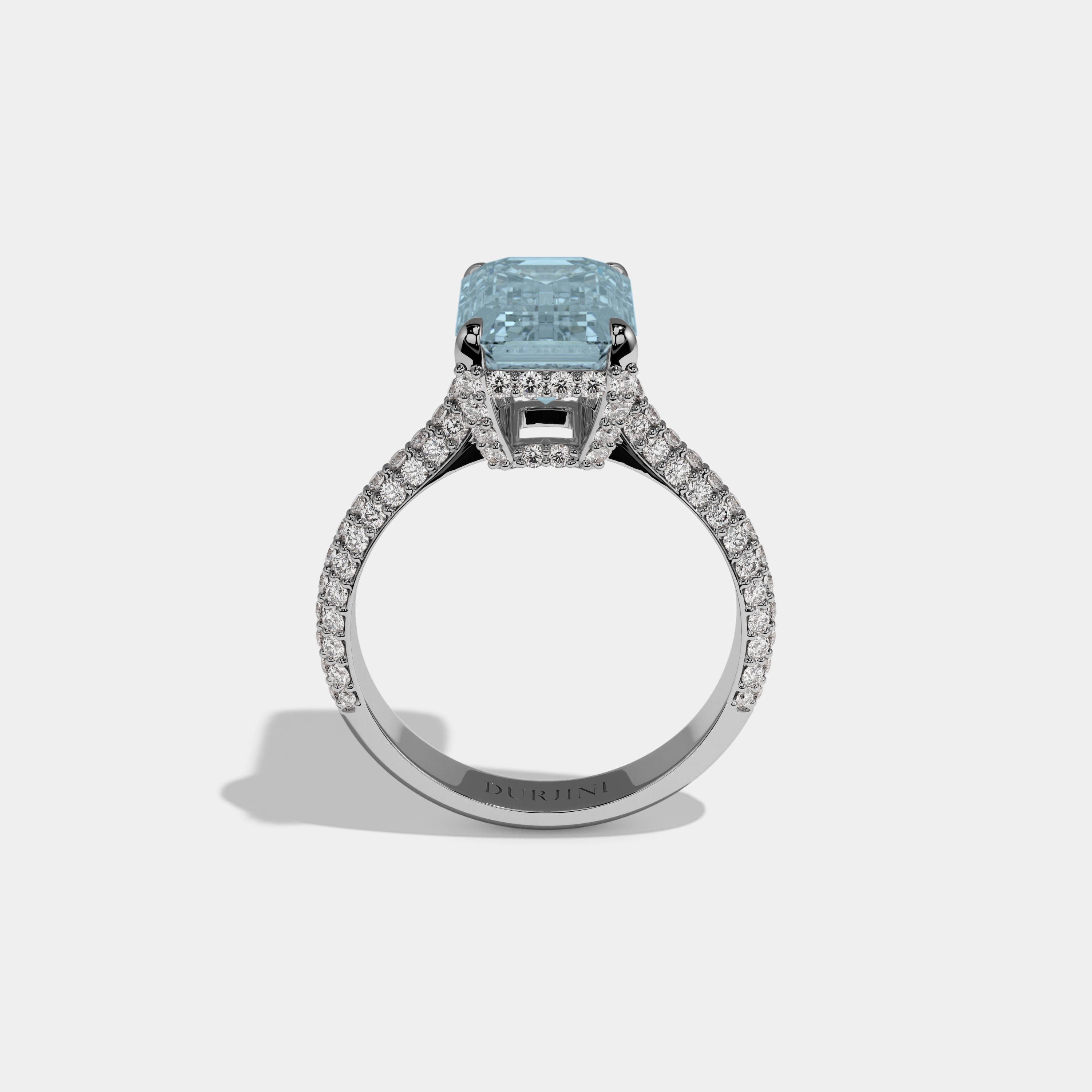 Mary Fancy Light Blue Emerald Cut Diamond Band Engagement Ring 6ct 18K White Gold