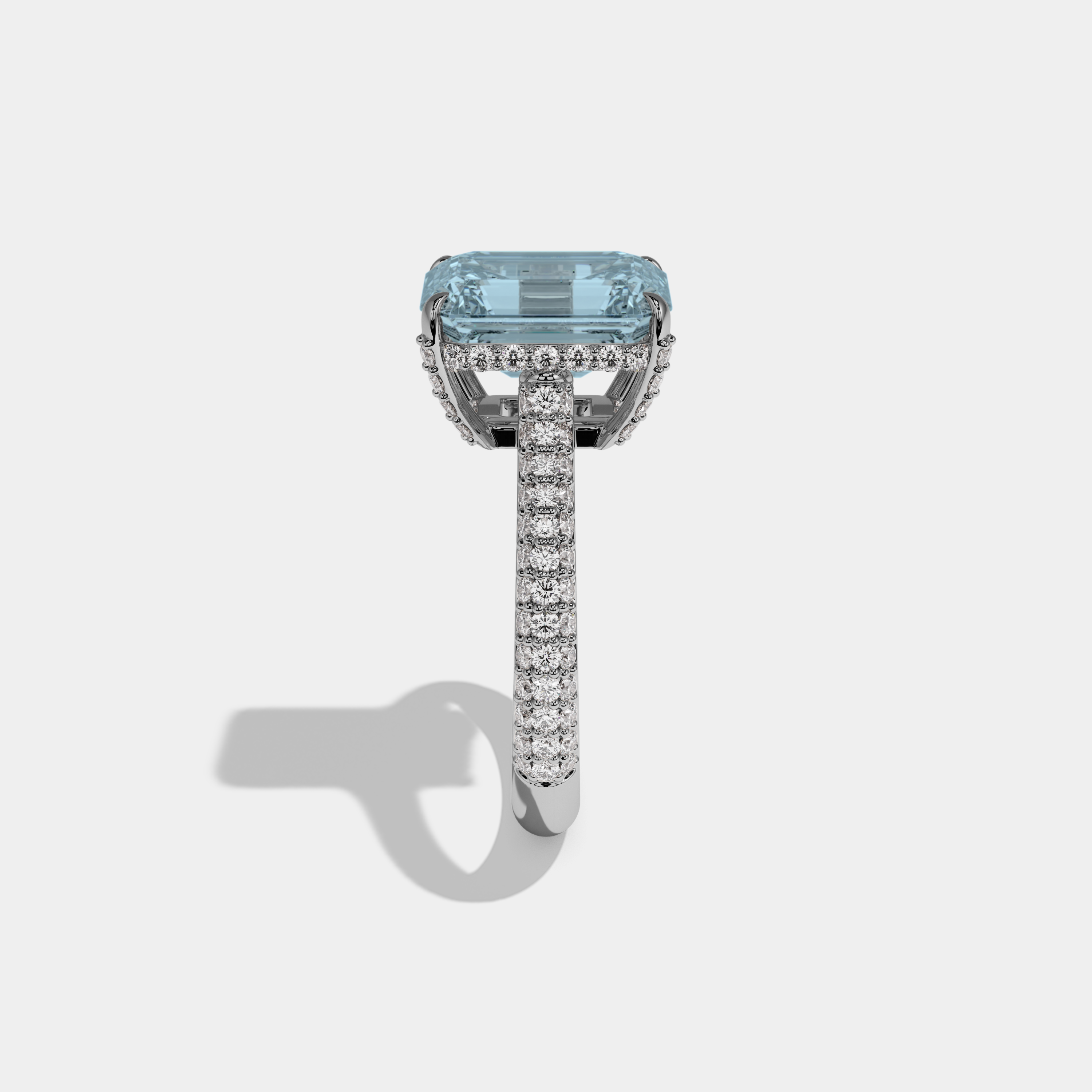 Mary Fancy Light Blue Emerald Cut Diamond Band Engagement Ring 6ct 18K White Gold
