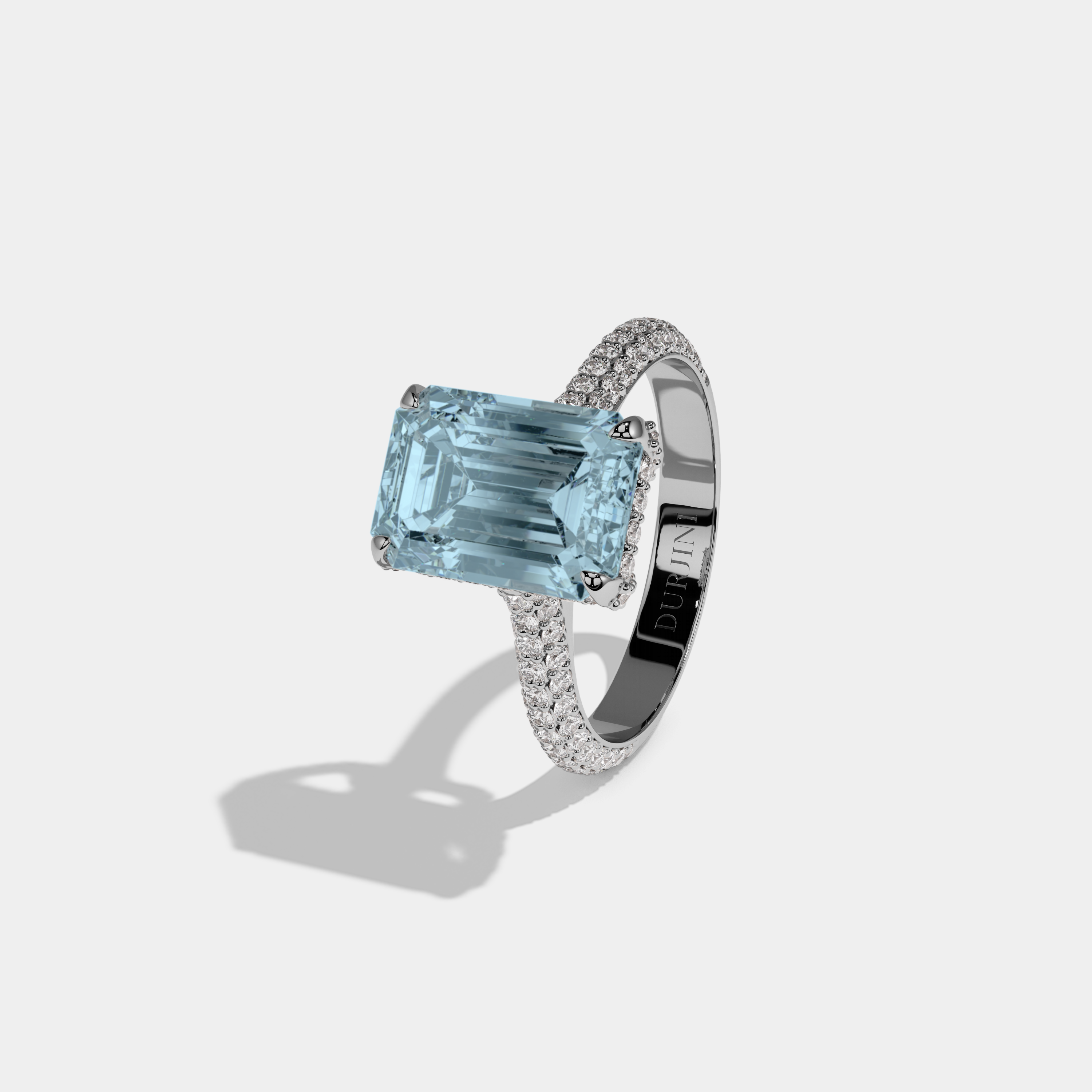Mary Fancy Light Blue Emerald Cut Diamond Band Engagement Ring 6ct 18K White Gold