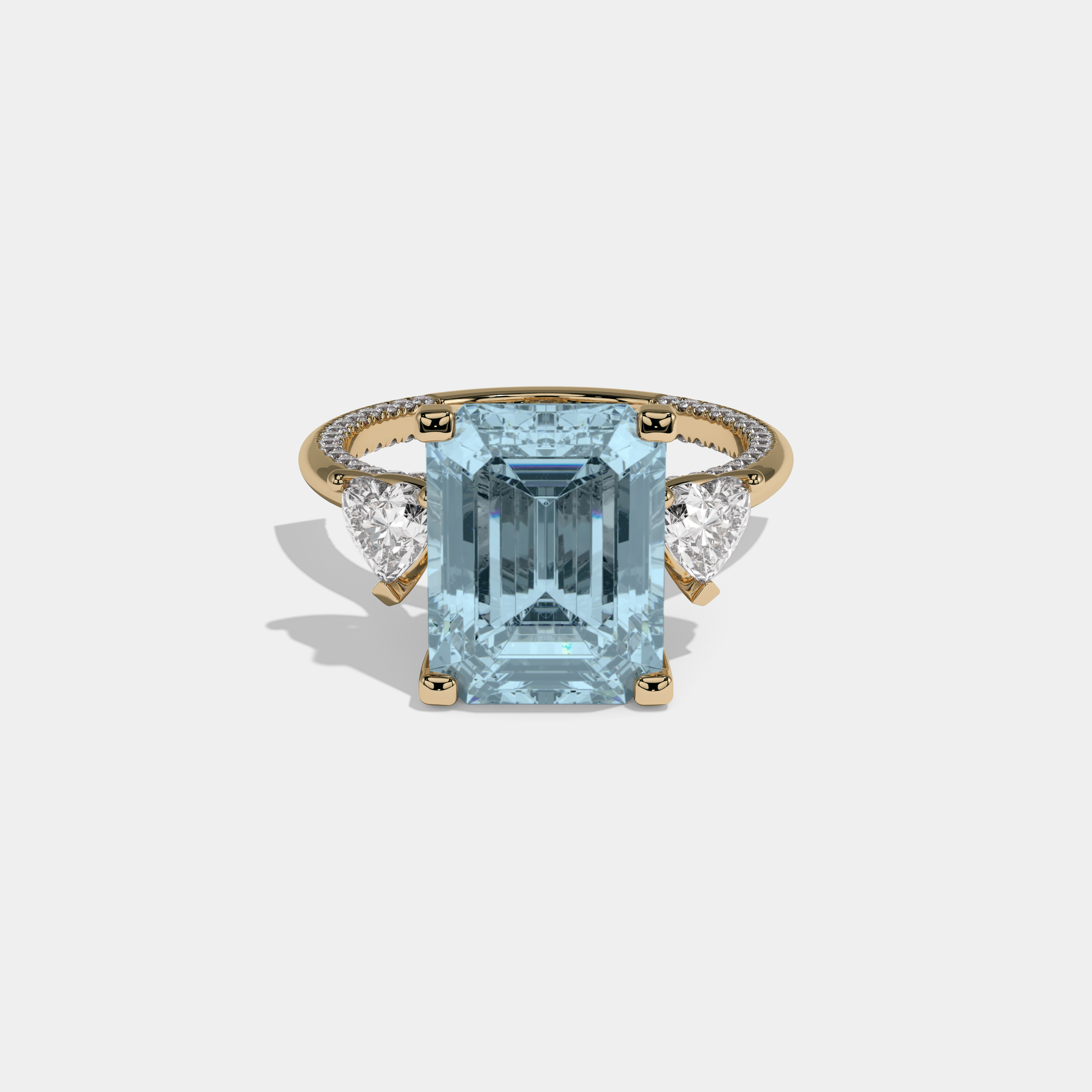 Anne Fancy Light Blue Emerald Cut Diamond Hidden Band Engagement Ring 6ct 18K Yellow Gold