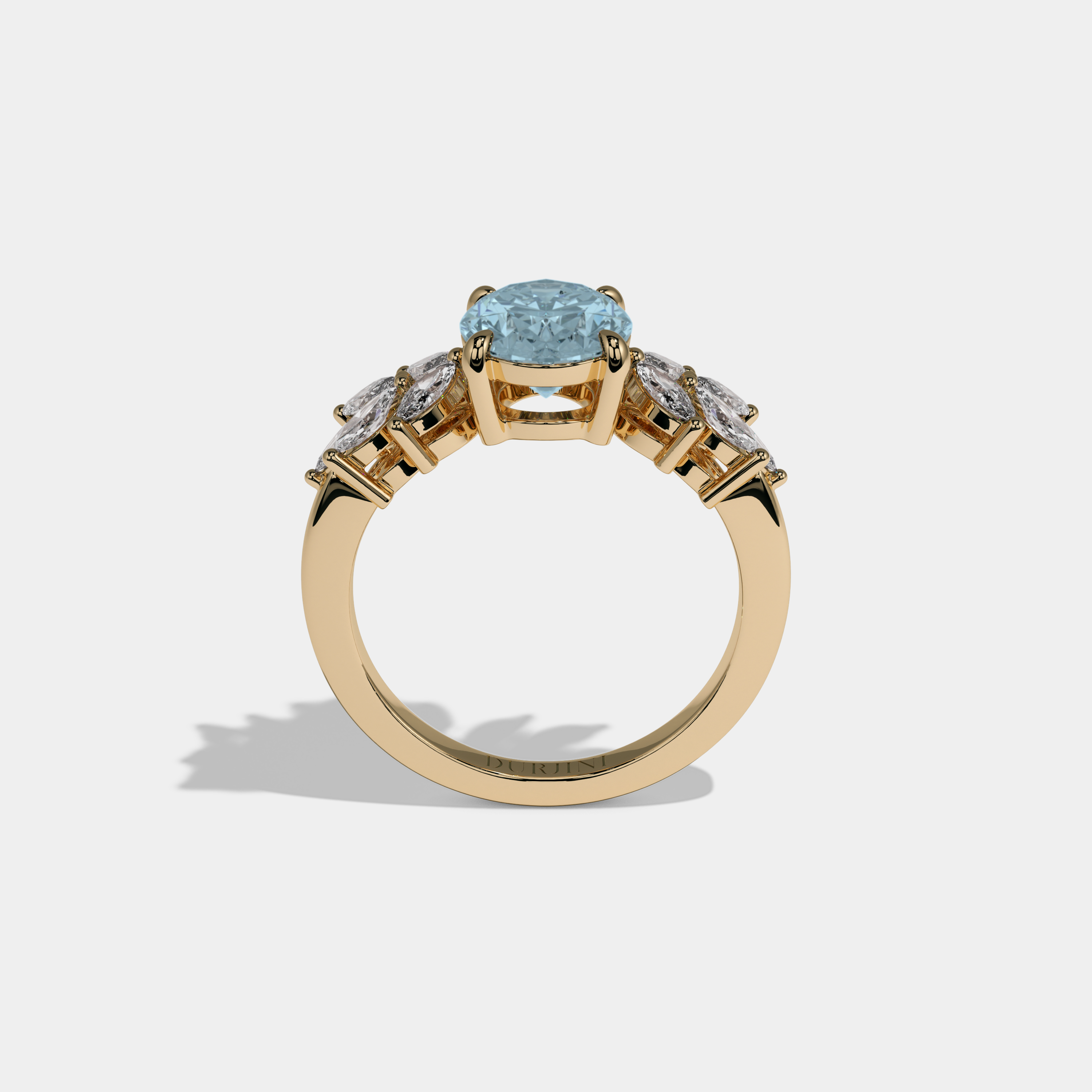 Anne Fancy Light Blue Pear Cut Diamond Plain Band Engagement Ring 6ct 18K Yellow Gold