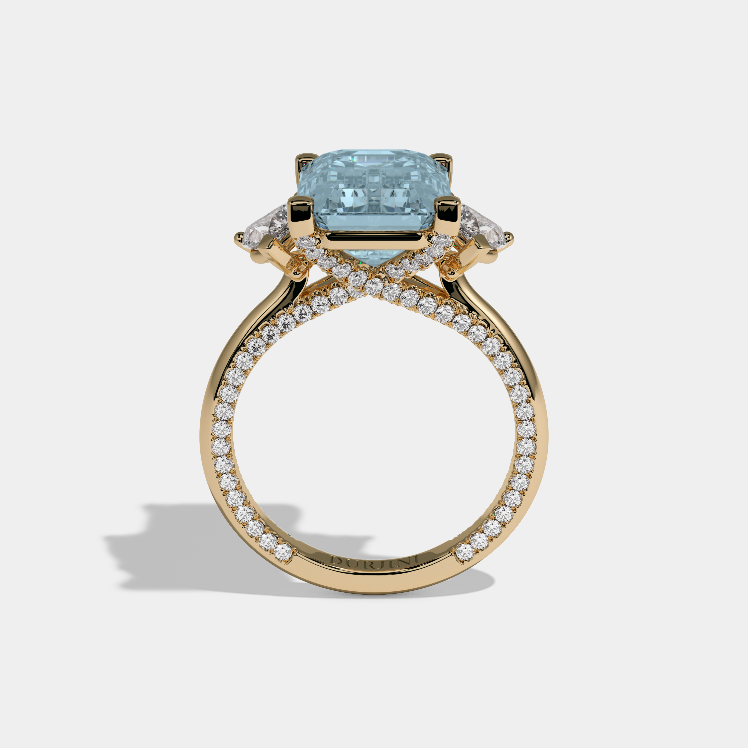 Anne Fancy Light Blue Emerald Cut Diamond Hidden Band Engagement Ring 6ct 18K Yellow Gold