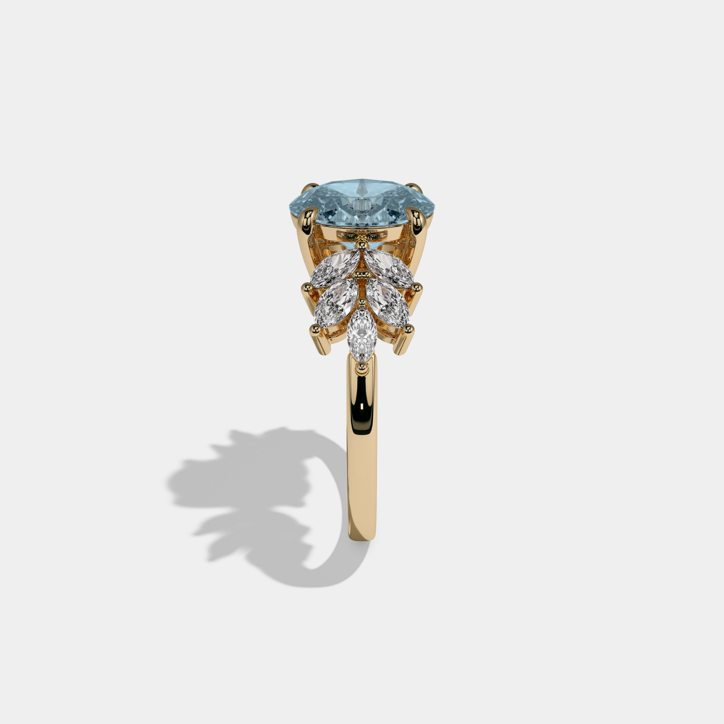 Anne Fancy Light Blue Pear Cut Diamond Plain Band Engagement Ring 6ct 18K Yellow Gold