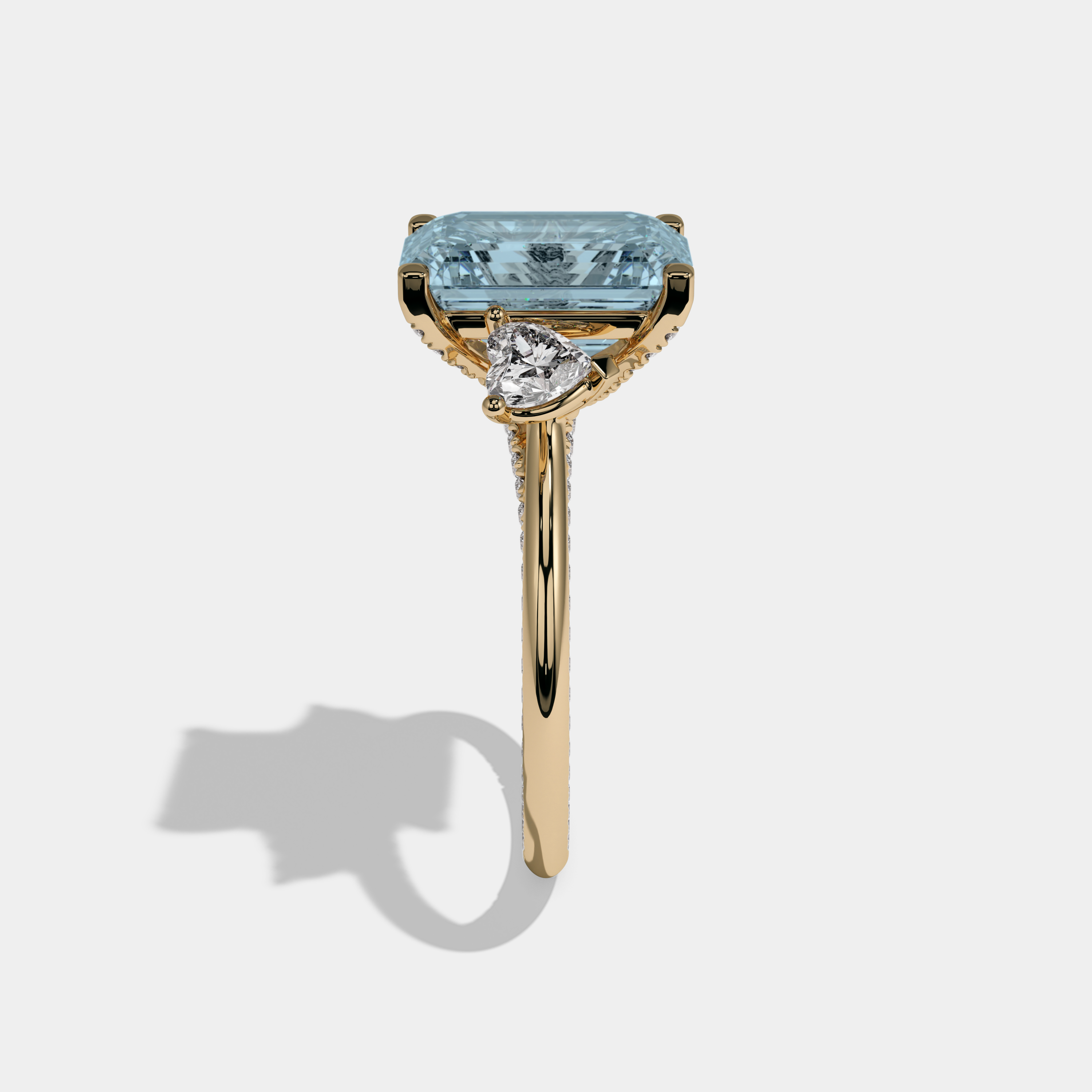 Anne Fancy Light Blue Emerald Cut Diamond Hidden Band Engagement Ring 6ct 18K Yellow Gold