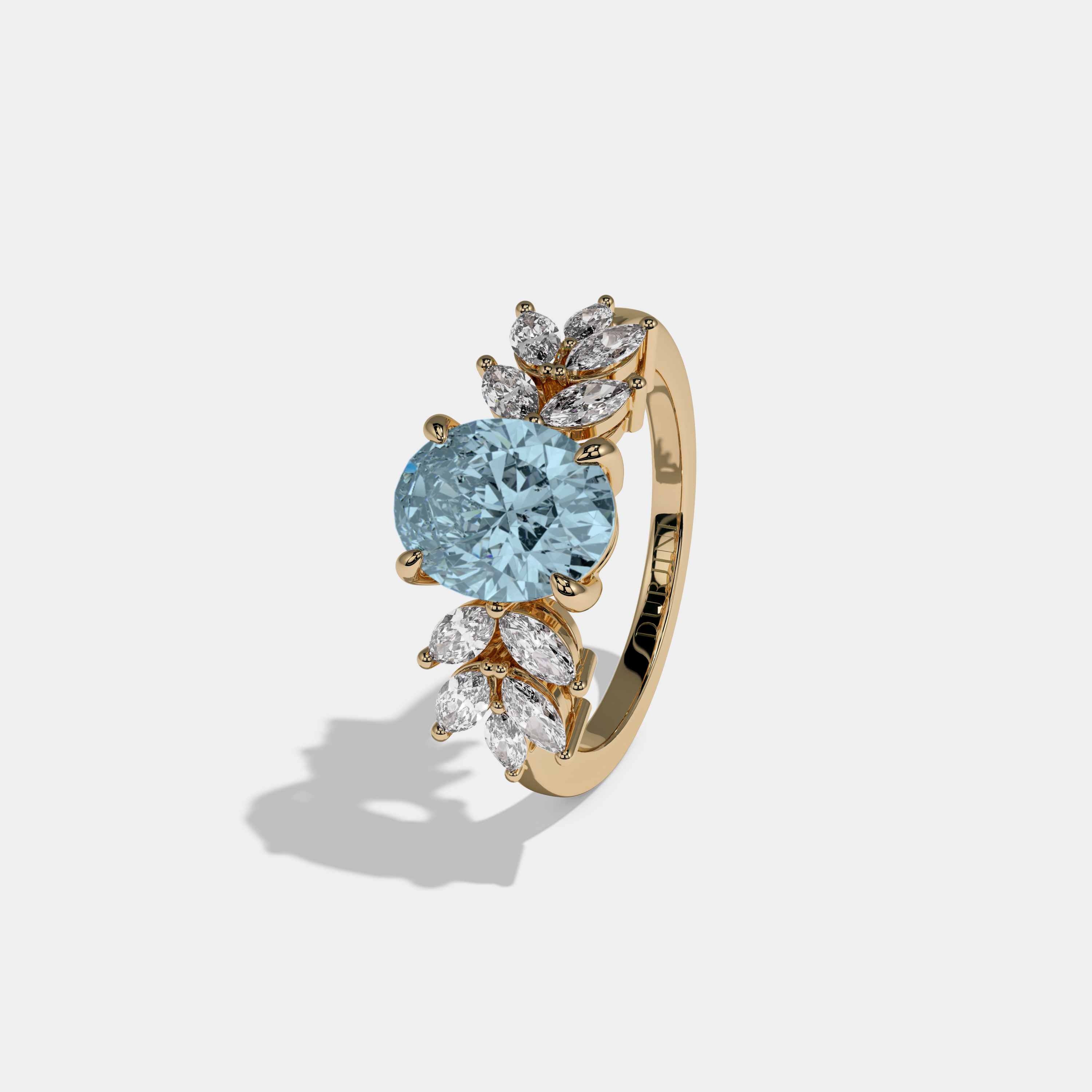 Anne Fancy Light Blue Pear Cut Diamond Plain Band Engagement Ring 6ct 18K Yellow Gold
