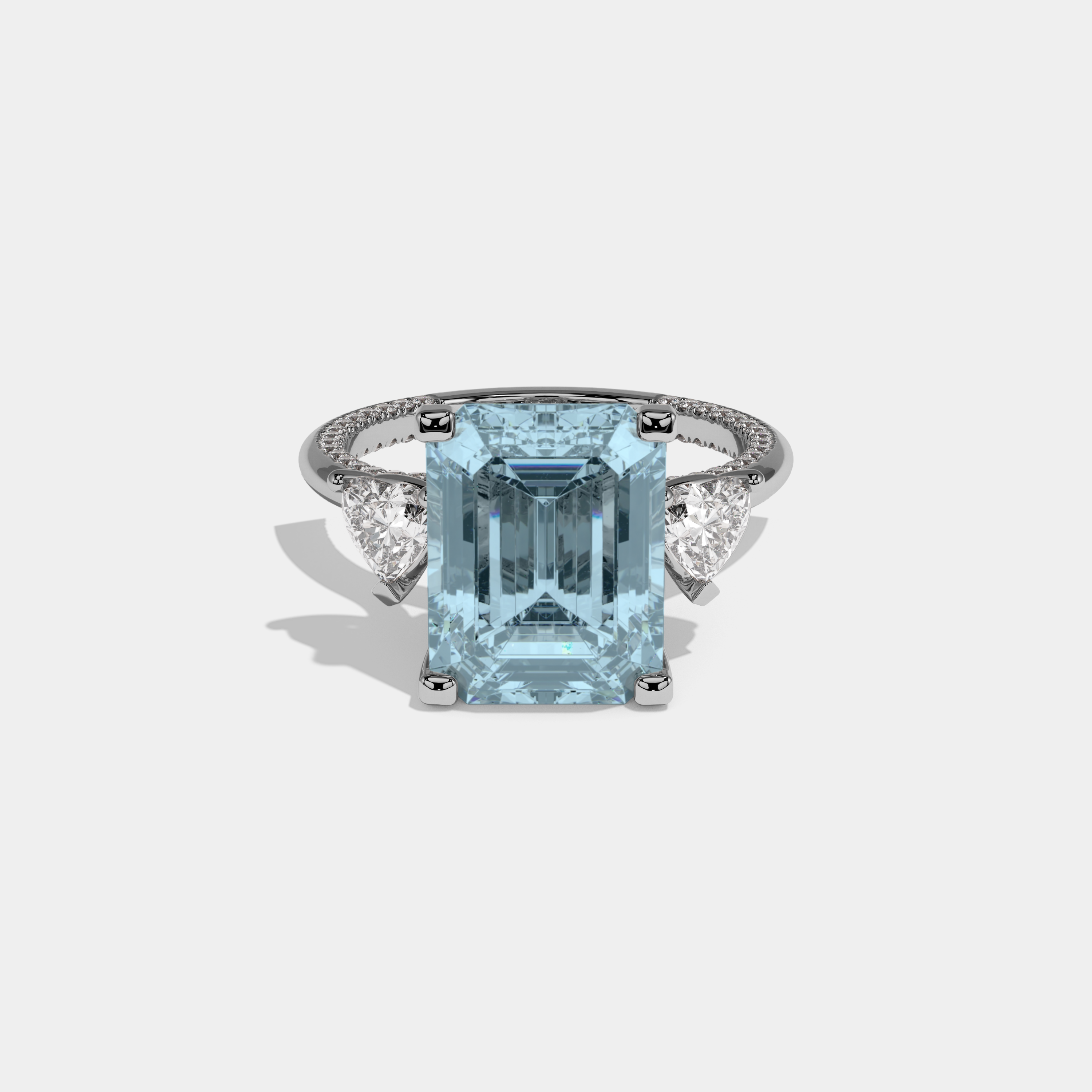 Mary Fancy Light Blue Emerald Cut Diamond Hidden Band Engagement Ring 6ct 18K White Gold