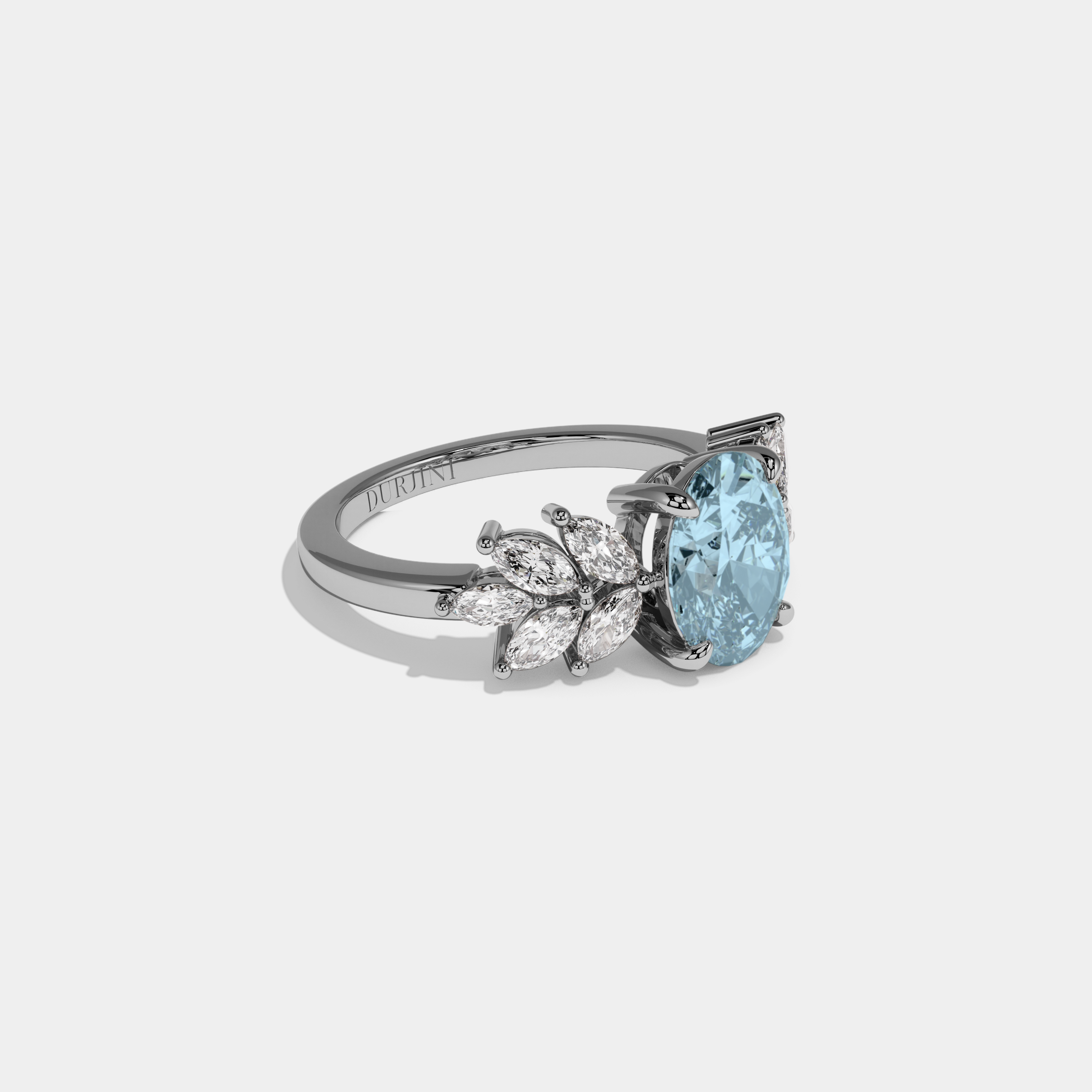 Mary Fancy Light Blue Pear Cut Diamond Plain Band Engagement Ring 6ct 18K White Gold