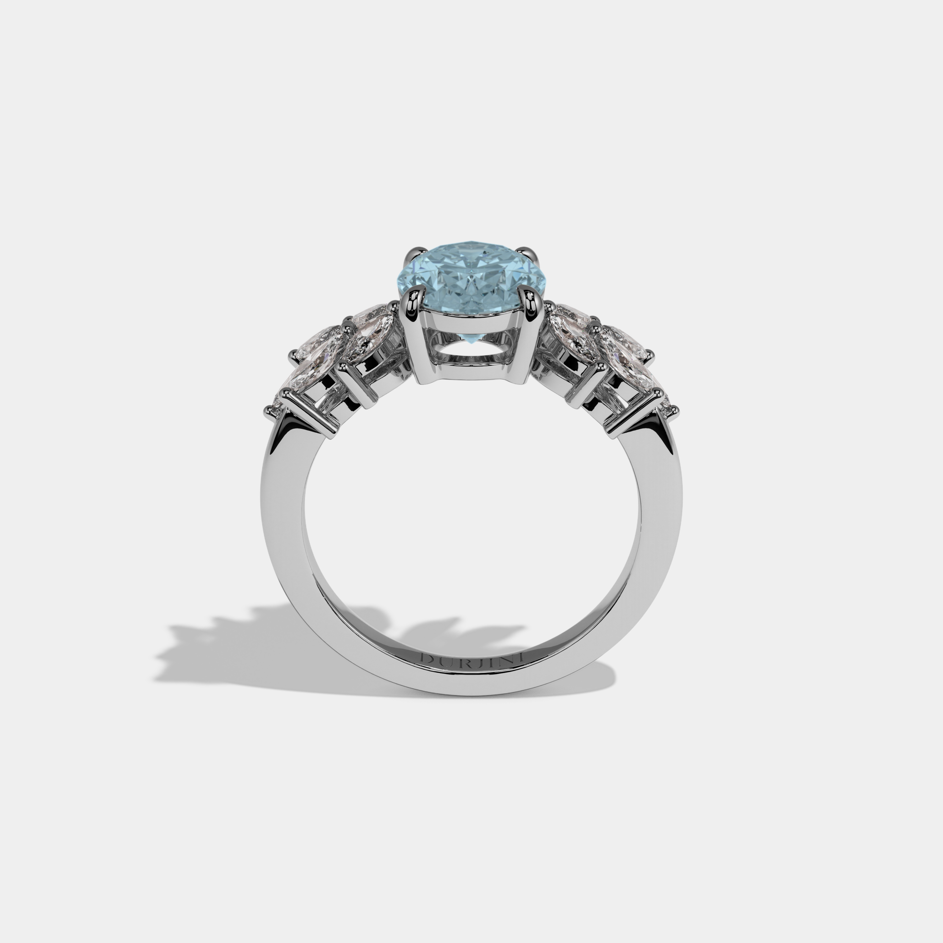 Mary Fancy Light Blue Pear Cut Diamond Plain Band Engagement Ring 6ct 18K White Gold
