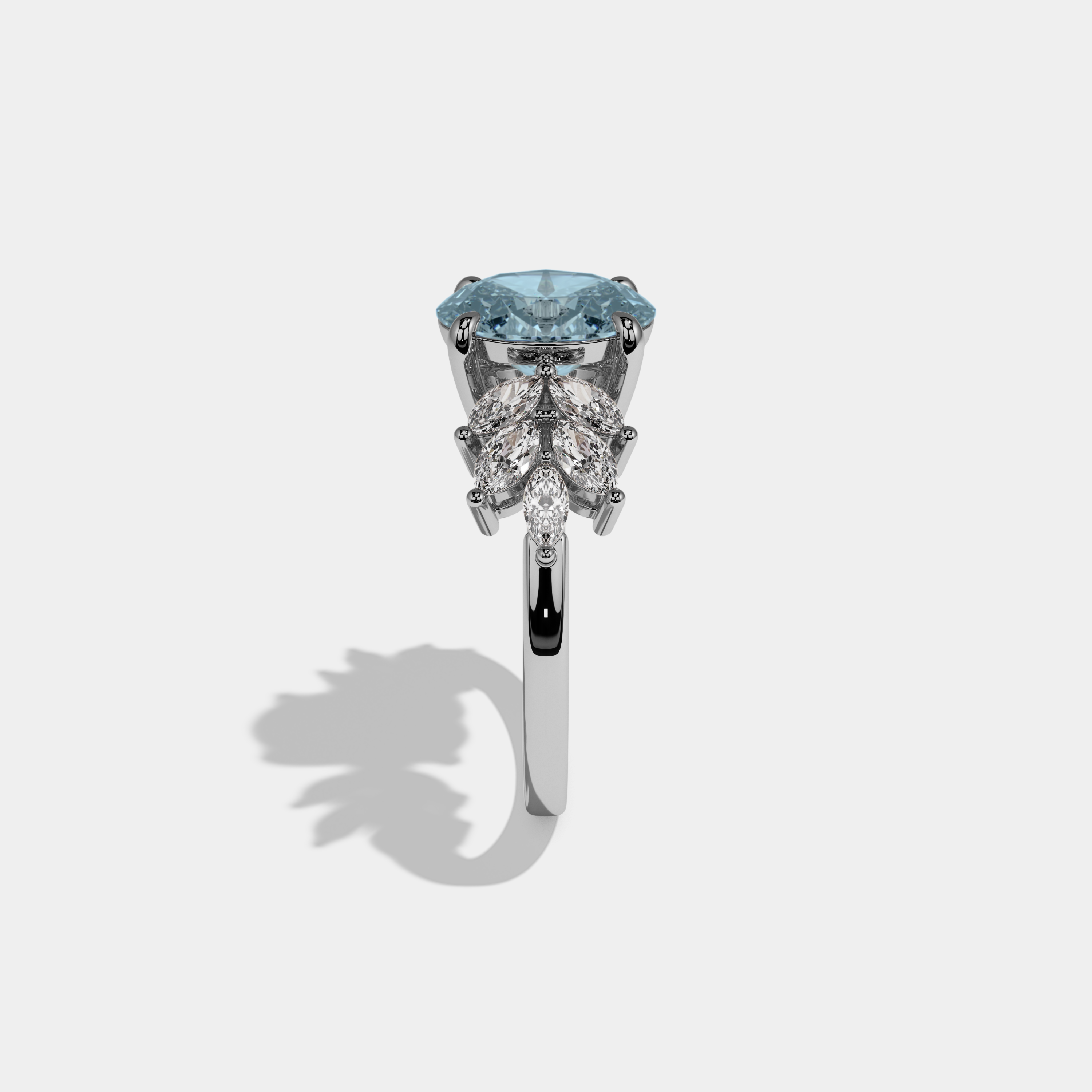 Mary Fancy Light Blue Pear Cut Diamond Plain Band Engagement Ring 6ct 18K White Gold