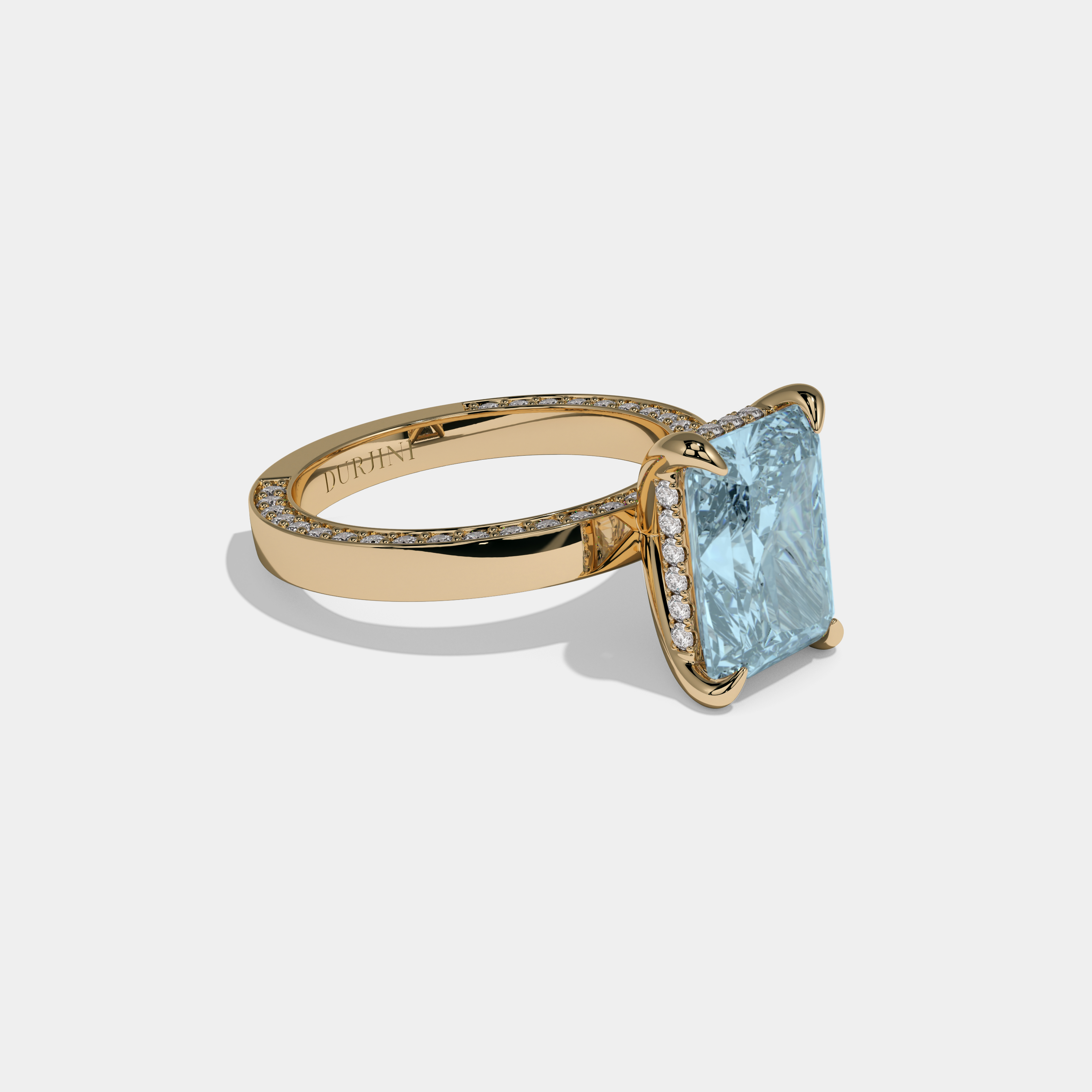 Anne Fancy Light Blue Radiant Cut Diamond Hidden Band Engagement Ring 6ct 18K Yellow Gold