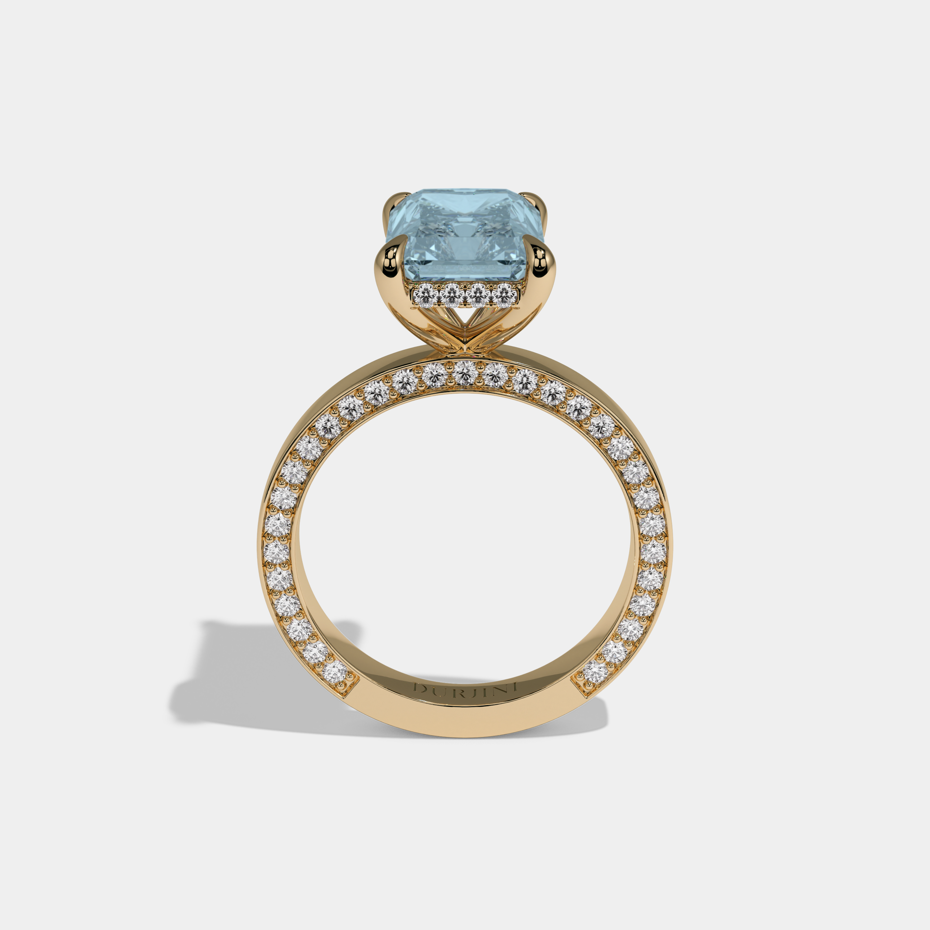 Anne Fancy Light Blue Radiant Cut Diamond Hidden Band Engagement Ring 6ct 18K Yellow Gold