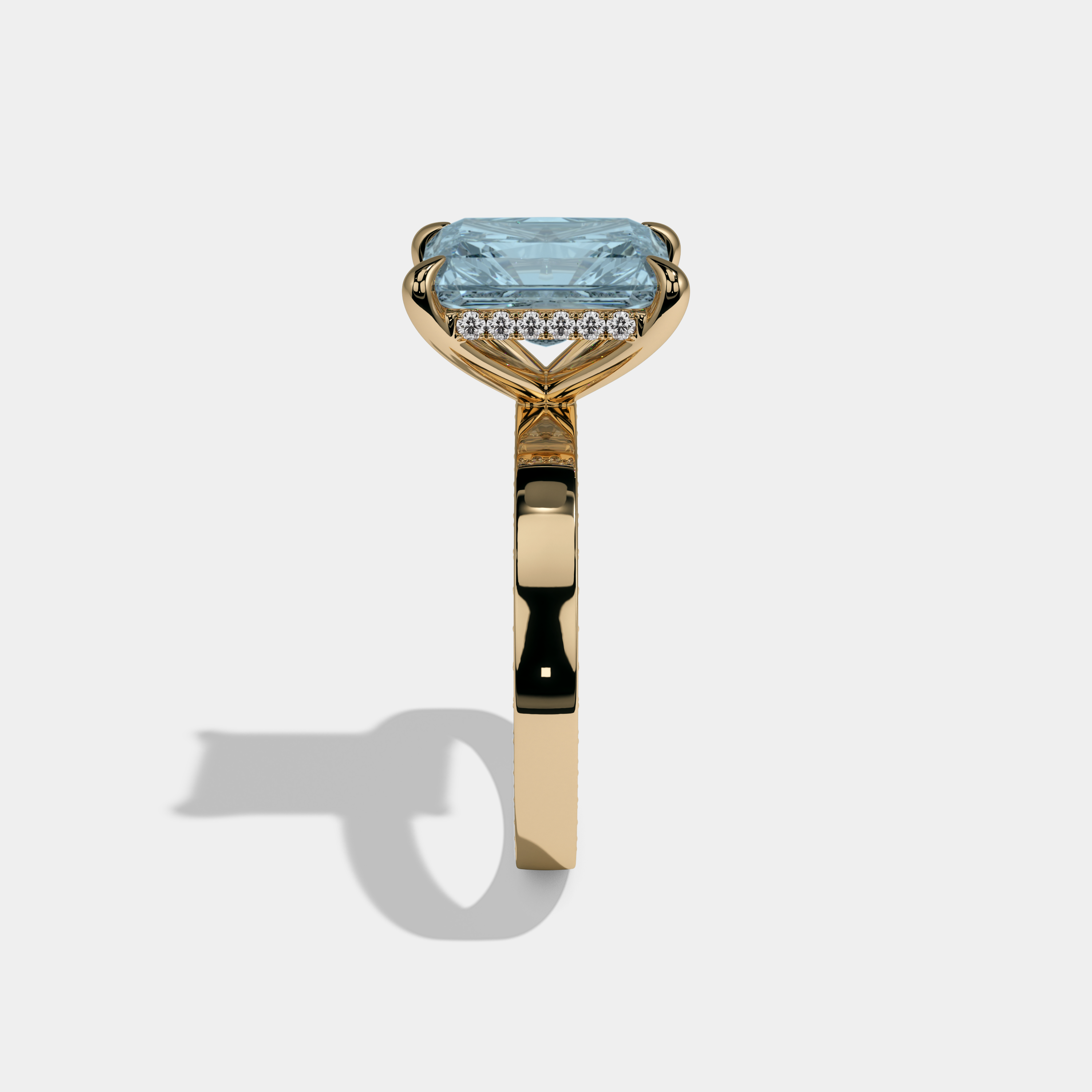 Anne Fancy Light Blue Radiant Cut Diamond Hidden Band Engagement Ring 6ct 18K Yellow Gold