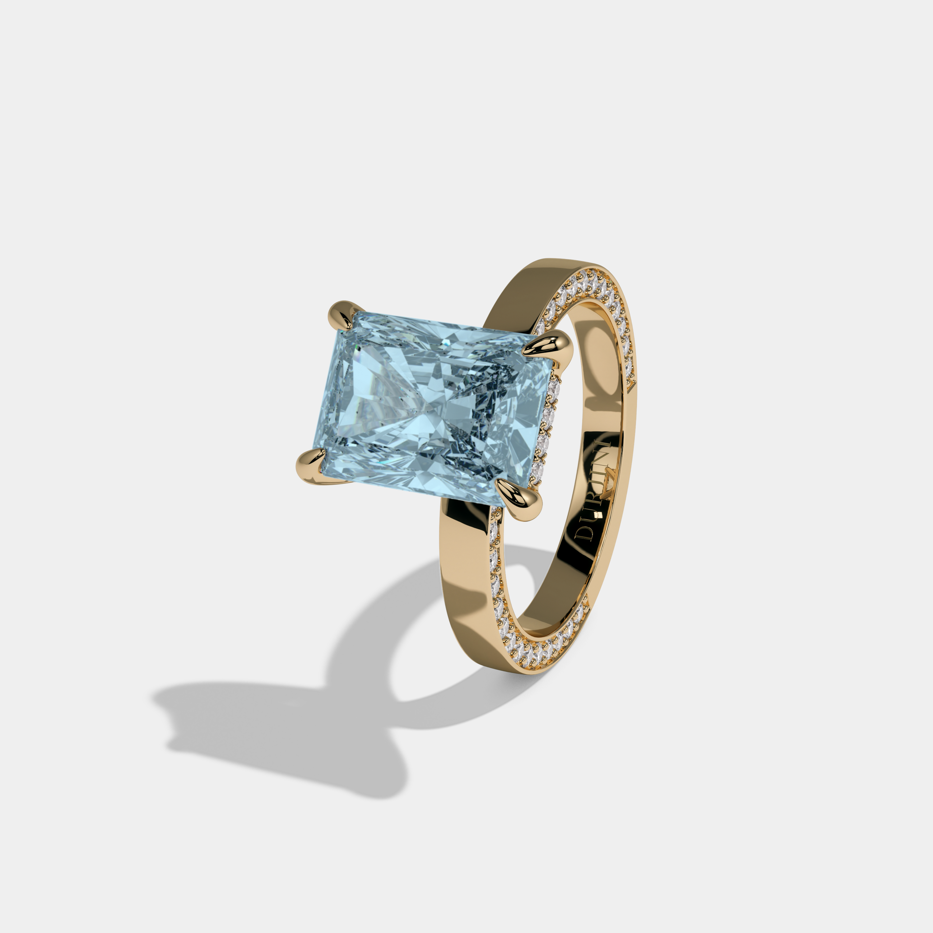 Anne Fancy Light Blue Radiant Cut Diamond Hidden Band Engagement Ring 6ct 18K Yellow Gold