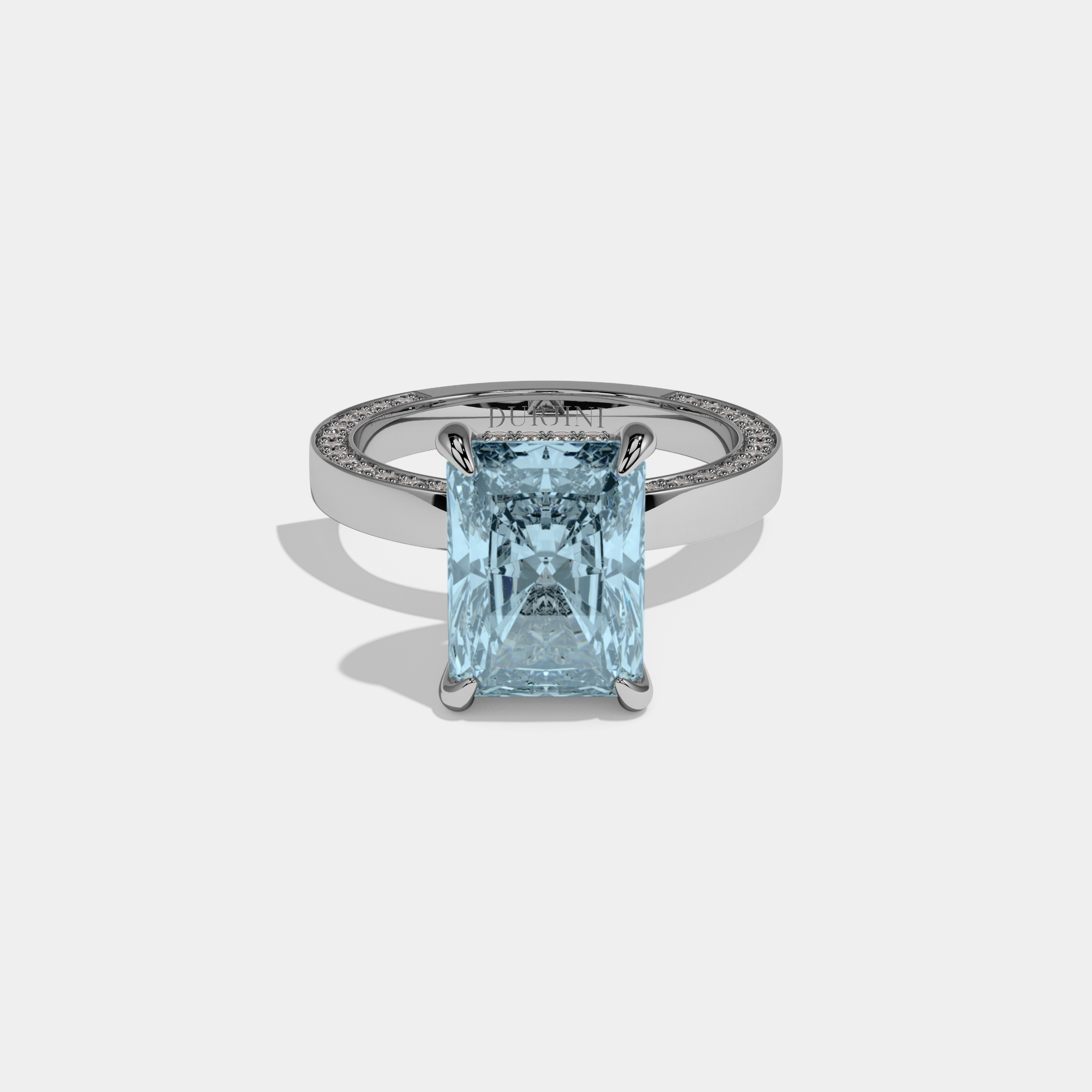 Margaret Fancy Light Blue Radiant Cut Diamond Hidden Band Engagement Ring 6ct 18K White Gold