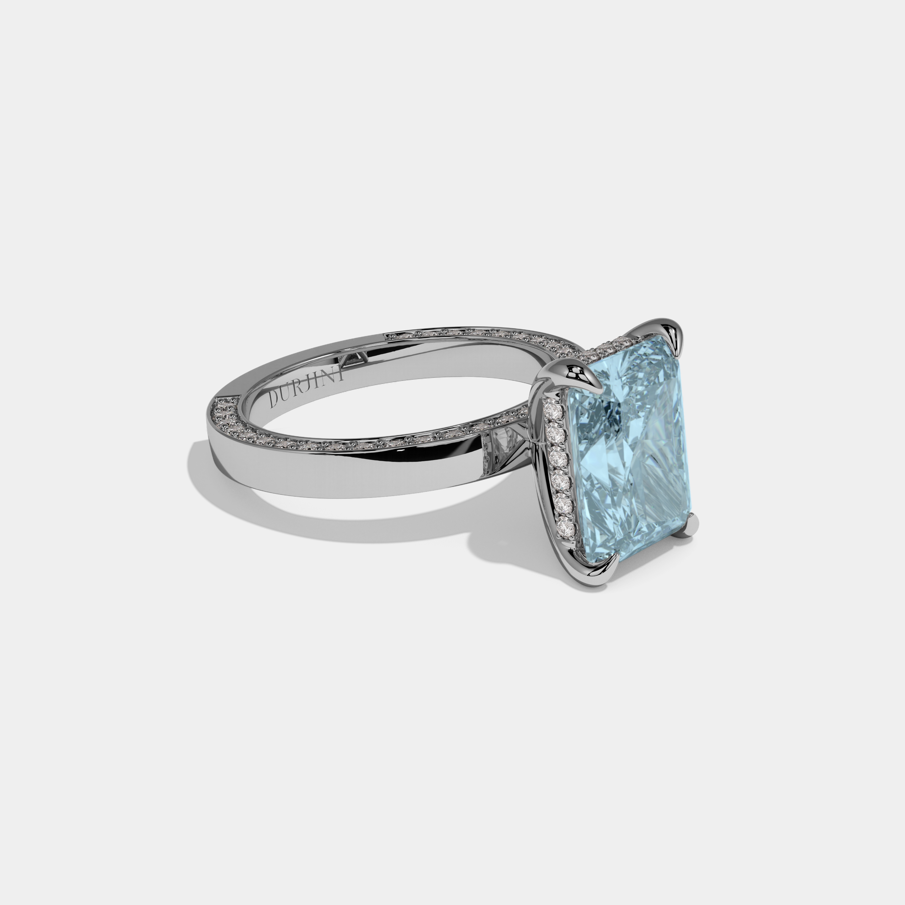 Margaret Fancy Light Blue Radiant Cut Diamond Hidden Band Engagement Ring 6ct 18K White Gold