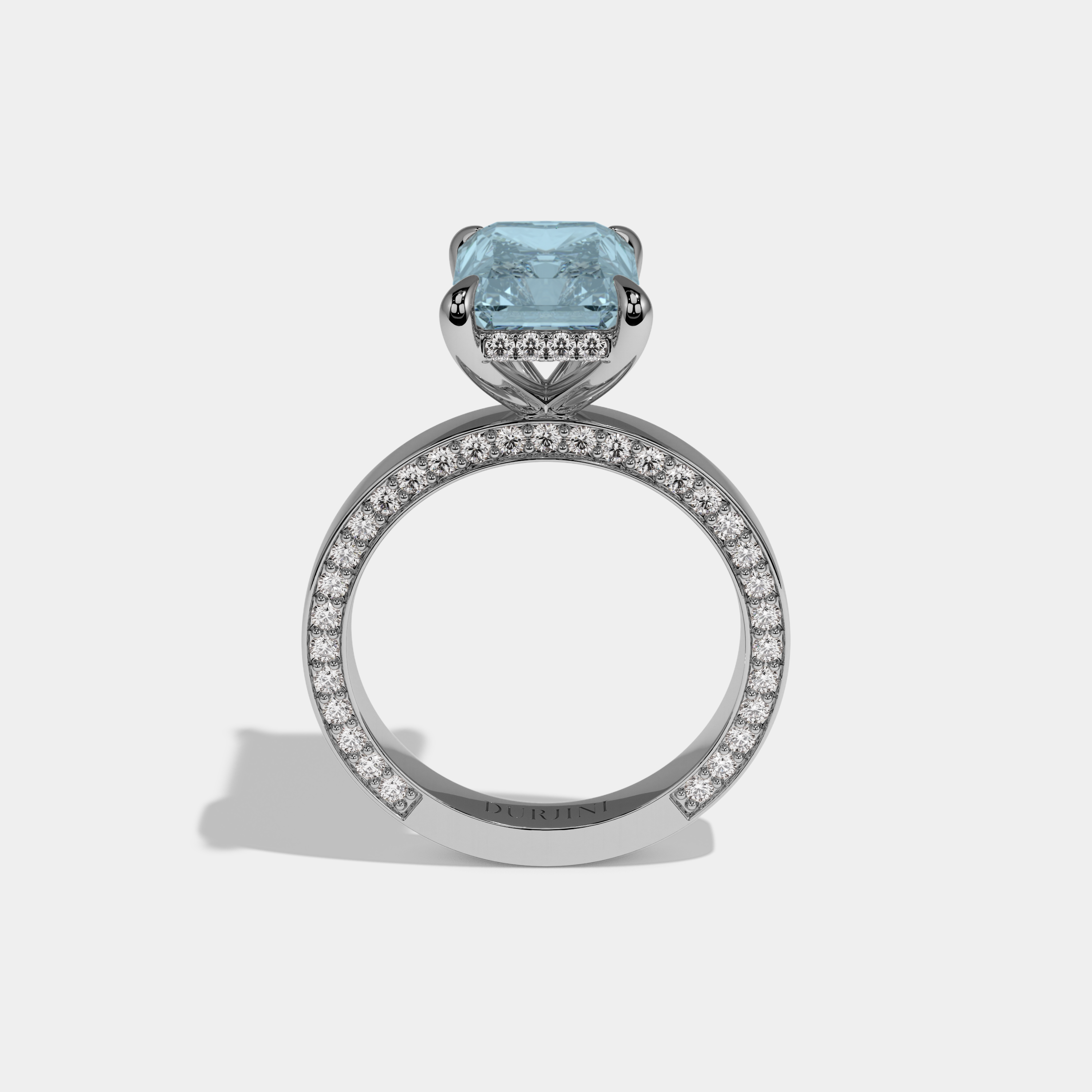 Margaret Fancy Light Blue Radiant Cut Diamond Hidden Band Engagement Ring 6ct 18K White Gold