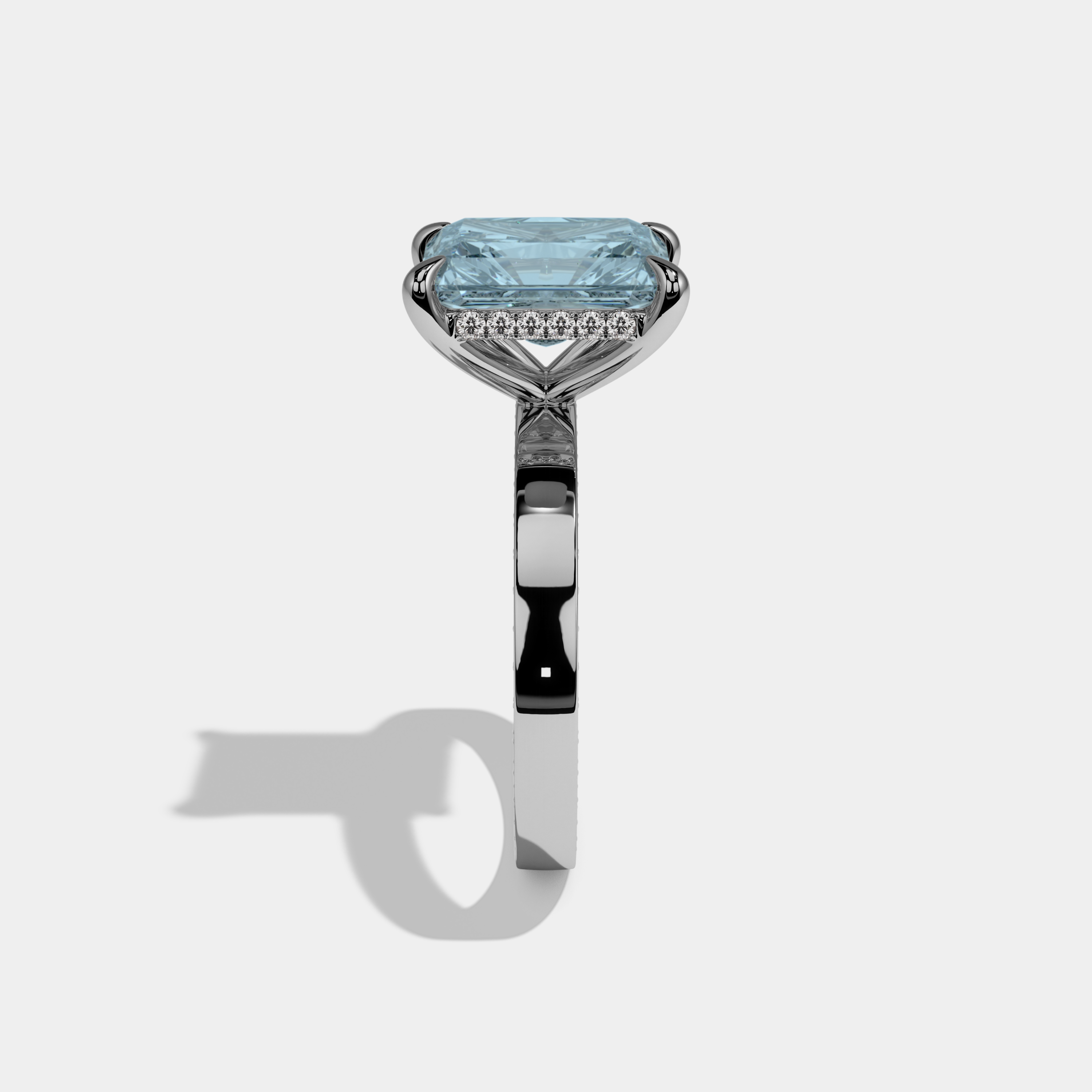 Margaret Fancy Light Blue Radiant Cut Diamond Hidden Band Engagement Ring 6ct 18K White Gold
