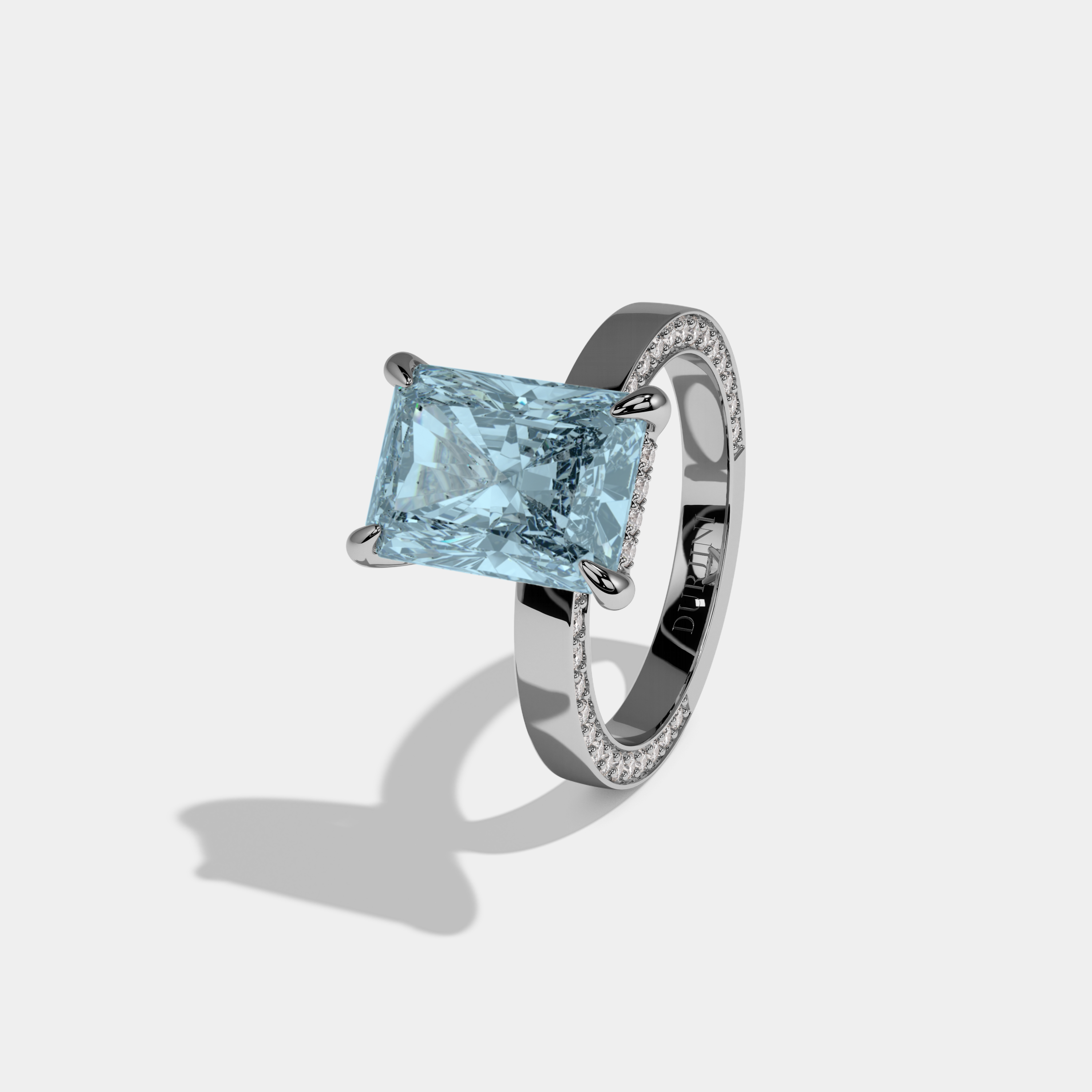Margaret Fancy Light Blue Radiant Cut Diamond Hidden Band Engagement Ring 6ct 18K White Gold