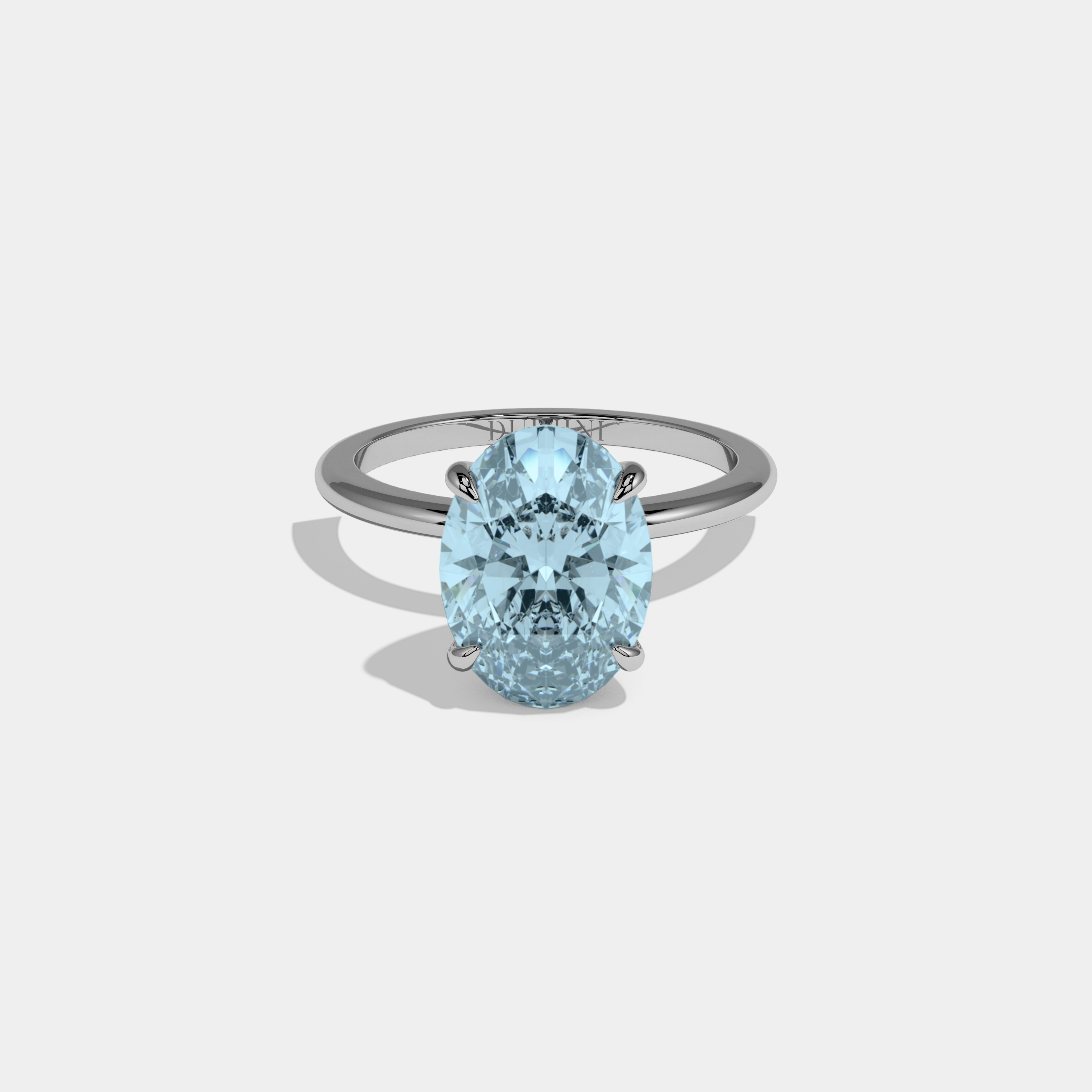 Margaret Fancy Light Blue Oval Cut Diamond Plain Band Engagement Ring 6.5ct 18K White Gold