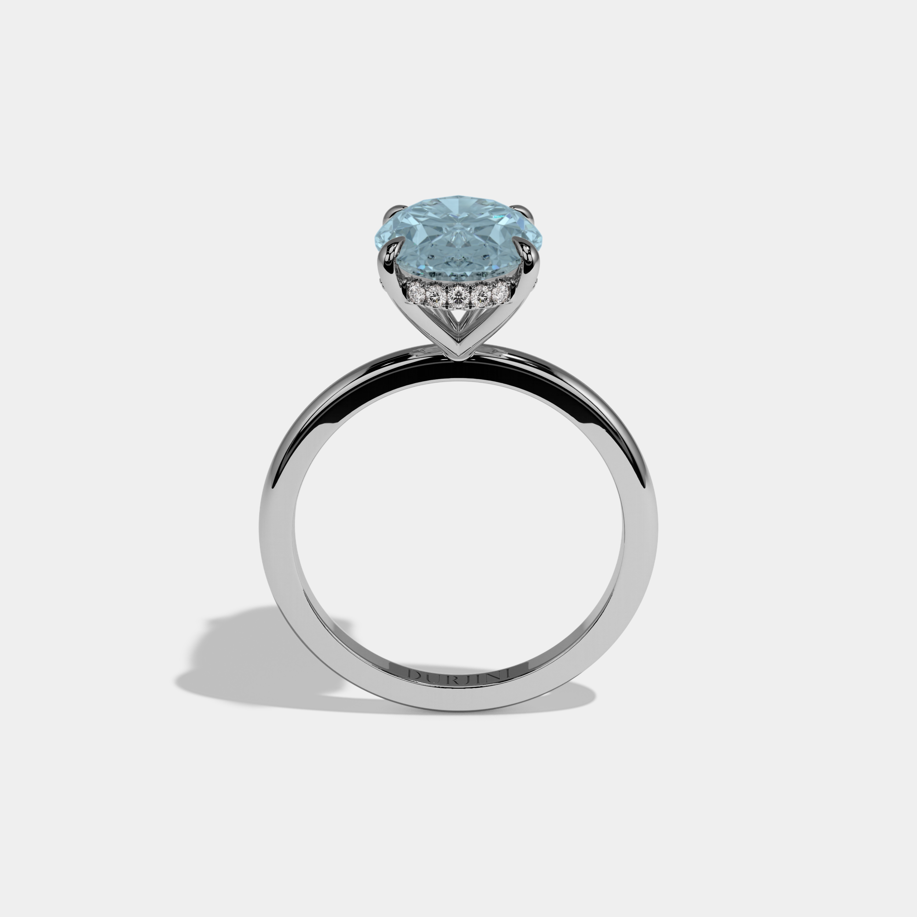 Margaret Fancy Light Blue Oval Cut Diamond Plain Band Engagement Ring 6.5ct 18K White Gold