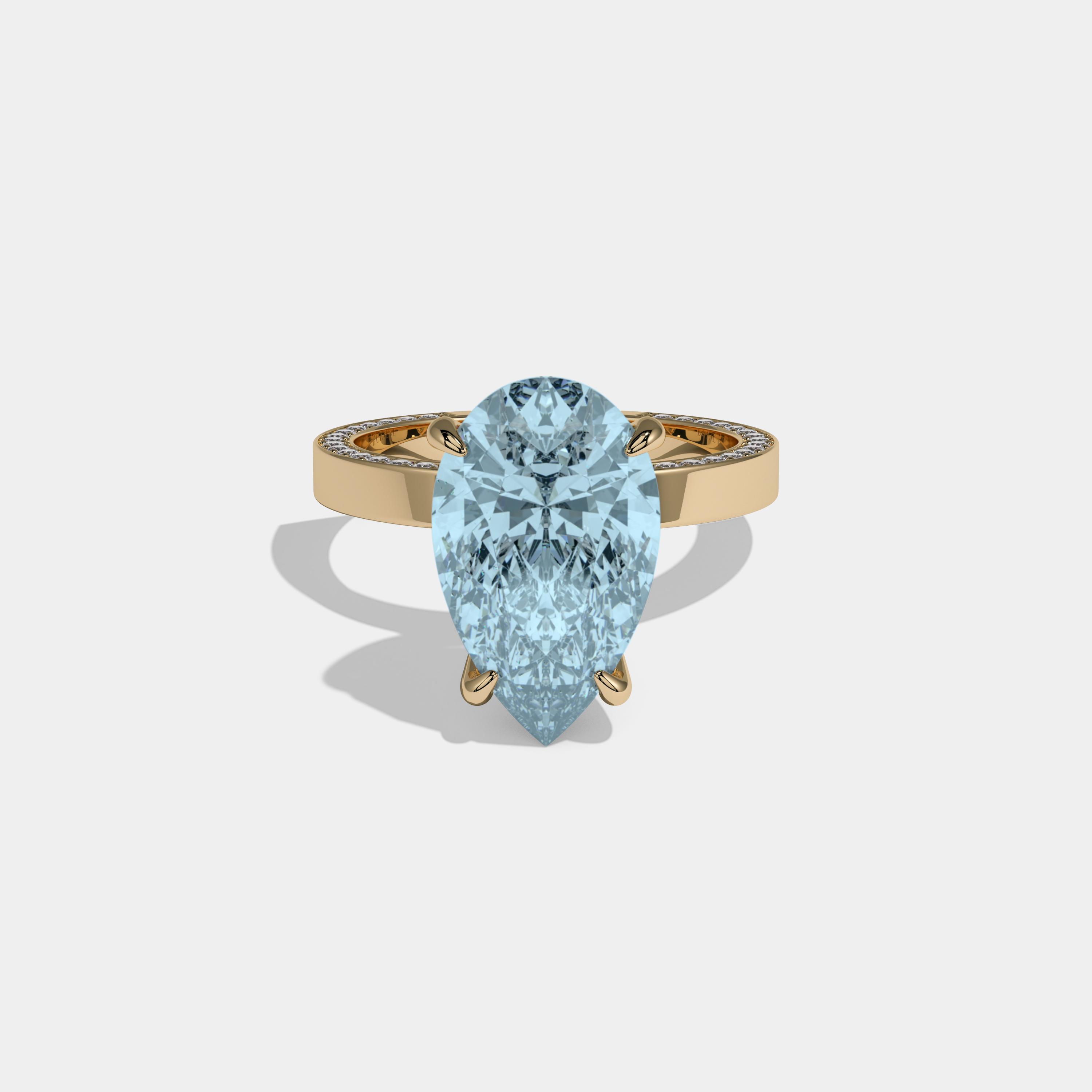 Anne Fancy Light Blue Pear Cut Diamond Hidden Band Engagement Ring 6ct 18K Yellow Gold
