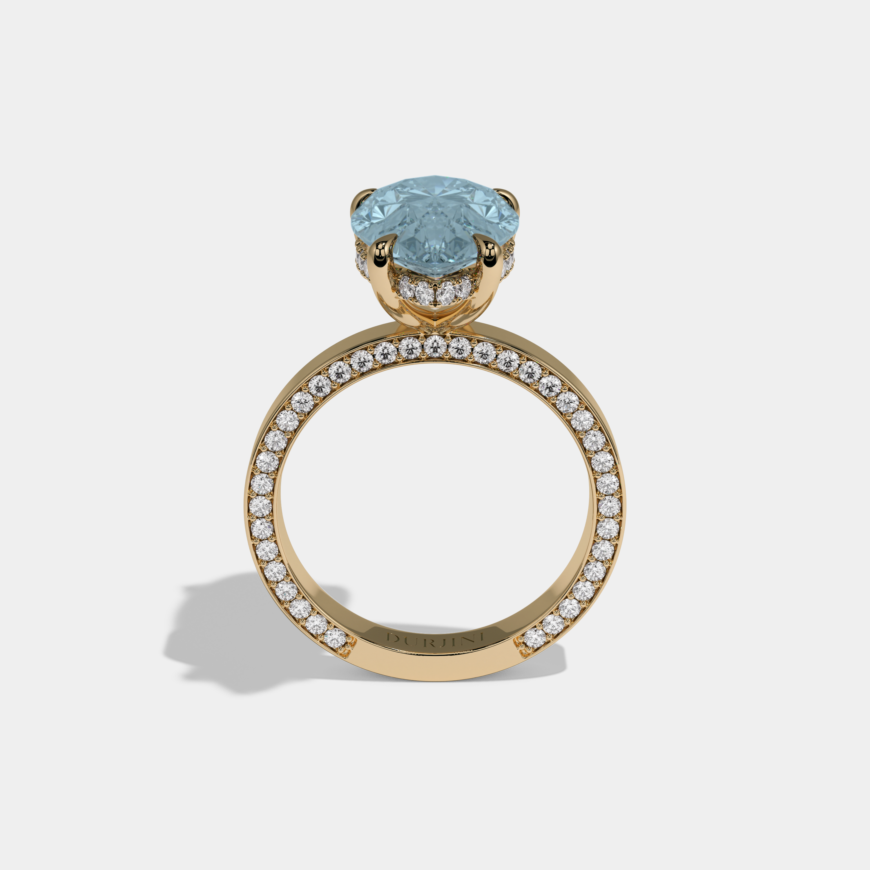 Anne Fancy Light Blue Pear Cut Diamond Hidden Band Engagement Ring 6ct 18K Yellow Gold