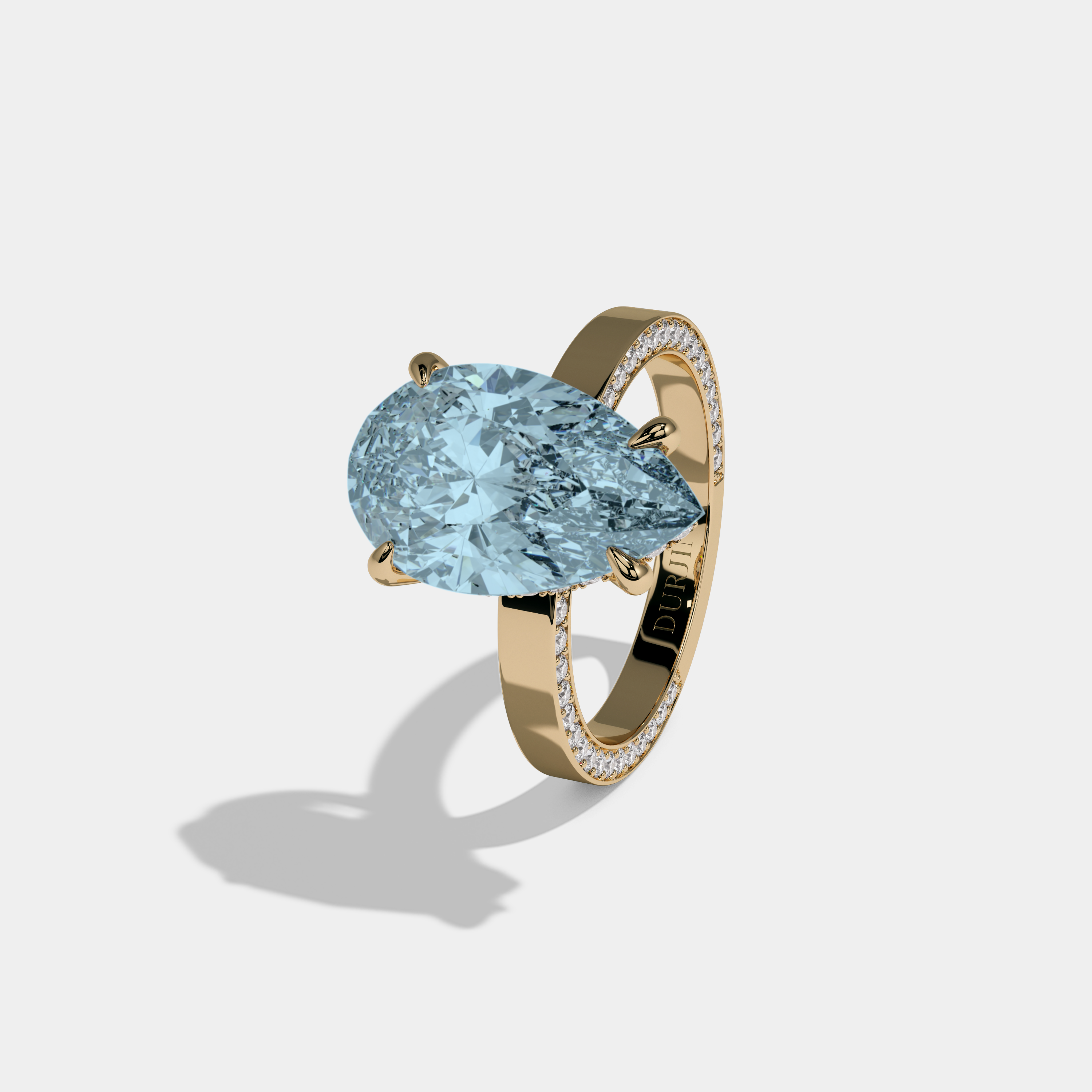 Anne Fancy Light Blue Pear Cut Diamond Hidden Band Engagement Ring 6ct 18K Yellow Gold