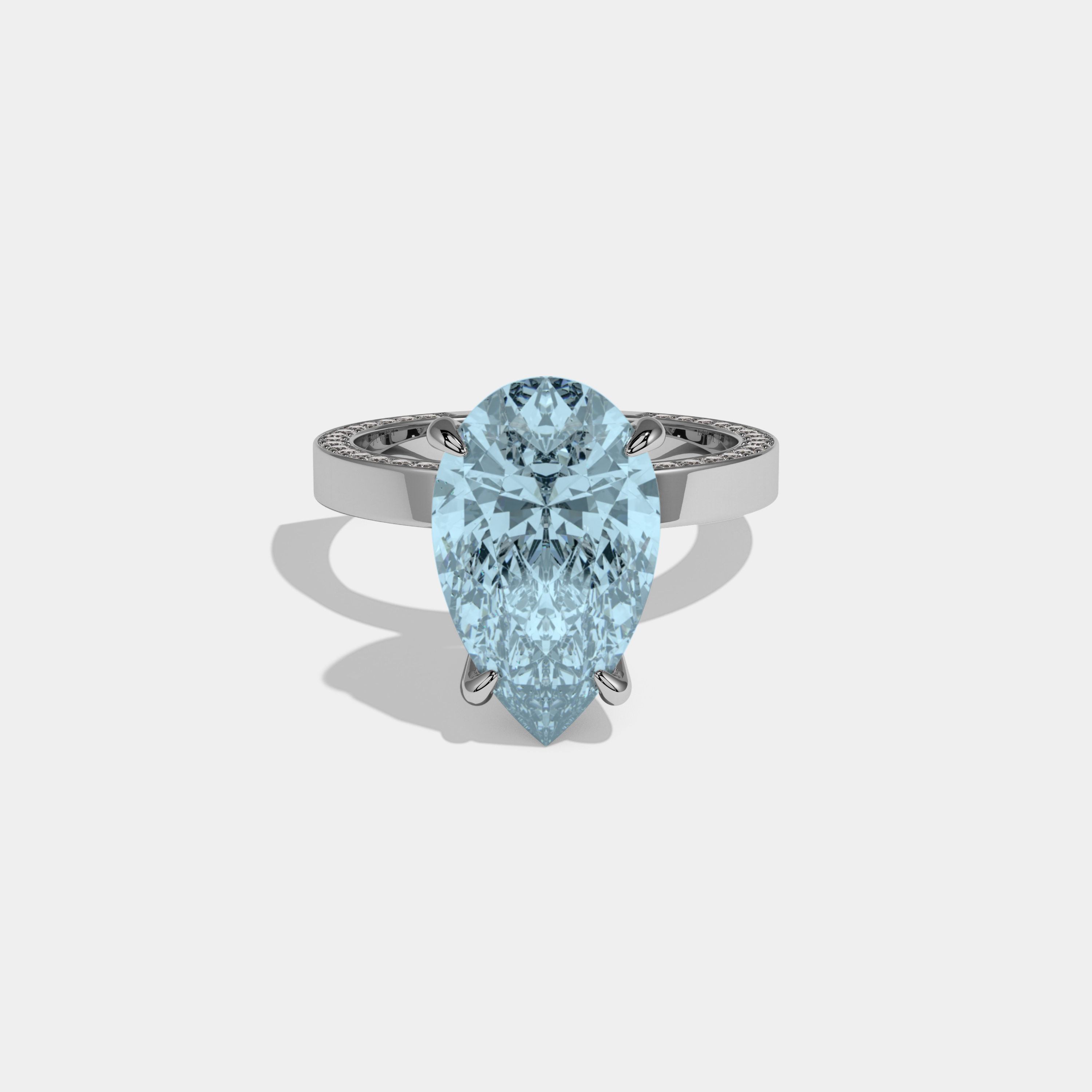 Margaret Fancy Light Blue Pear Cut Diamond Hidden Band Engagement Ring 6ct 18K White Gold