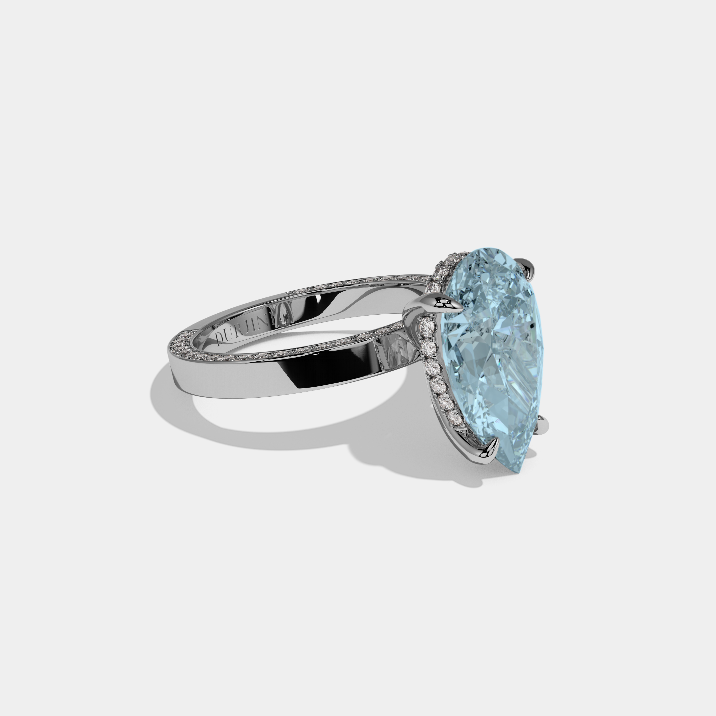 Margaret Fancy Light Blue Pear Cut Diamond Hidden Band Engagement Ring 6ct 18K White Gold