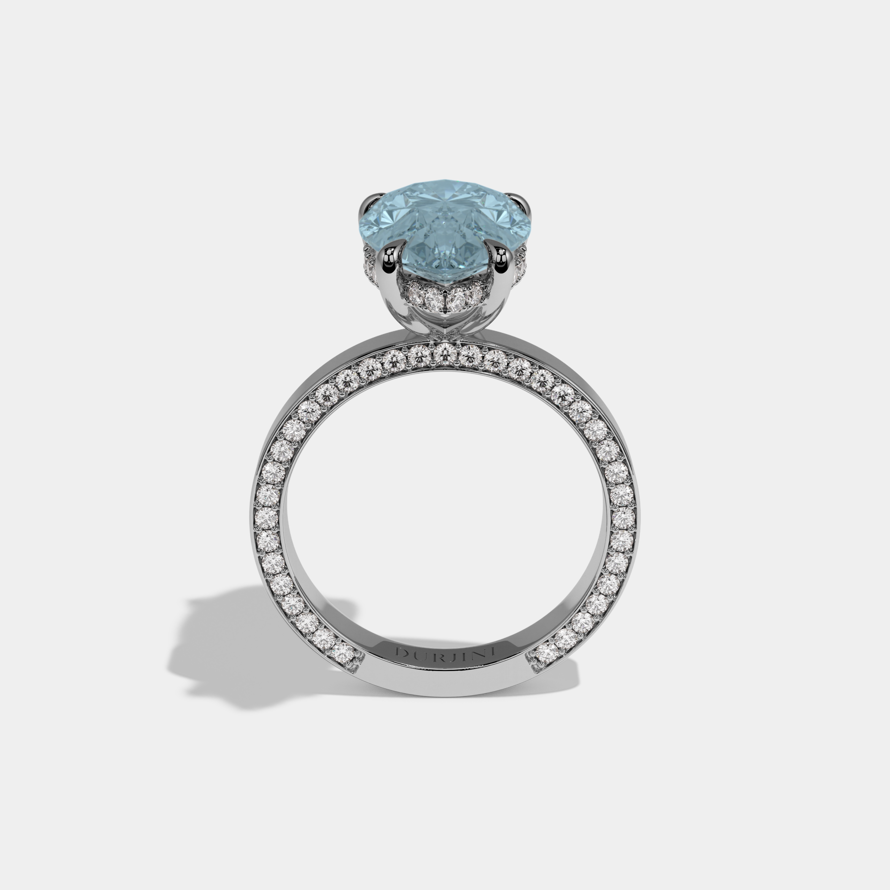 Margaret Fancy Light Blue Pear Cut Diamond Hidden Band Engagement Ring 6ct 18K White Gold