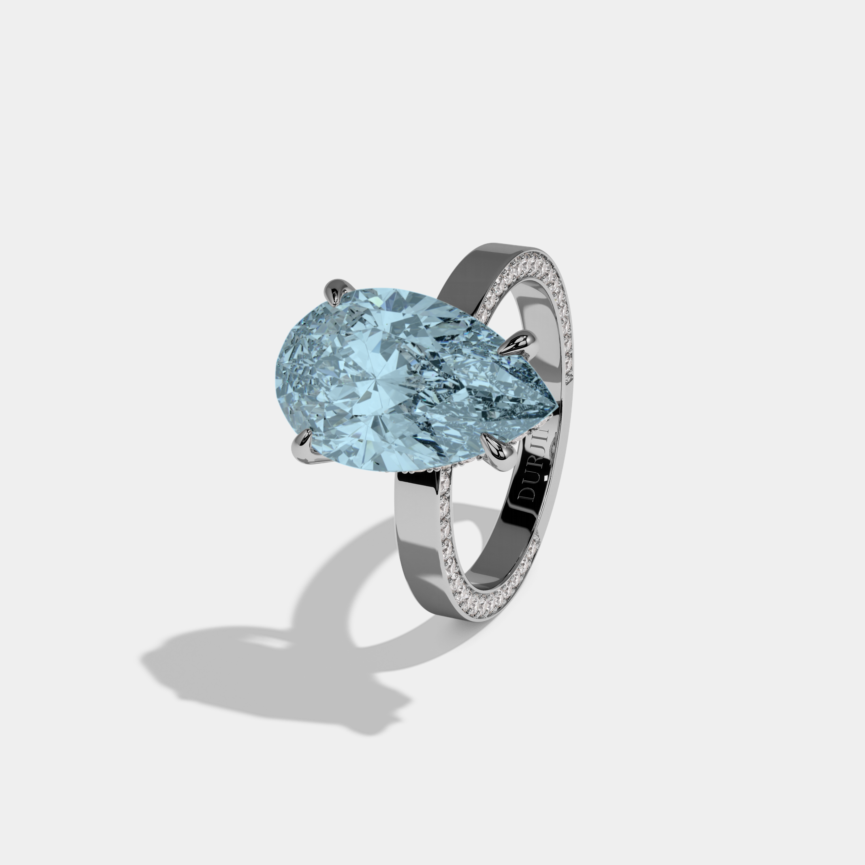 Margaret Fancy Light Blue Pear Cut Diamond Hidden Band Engagement Ring 6ct 18K White Gold