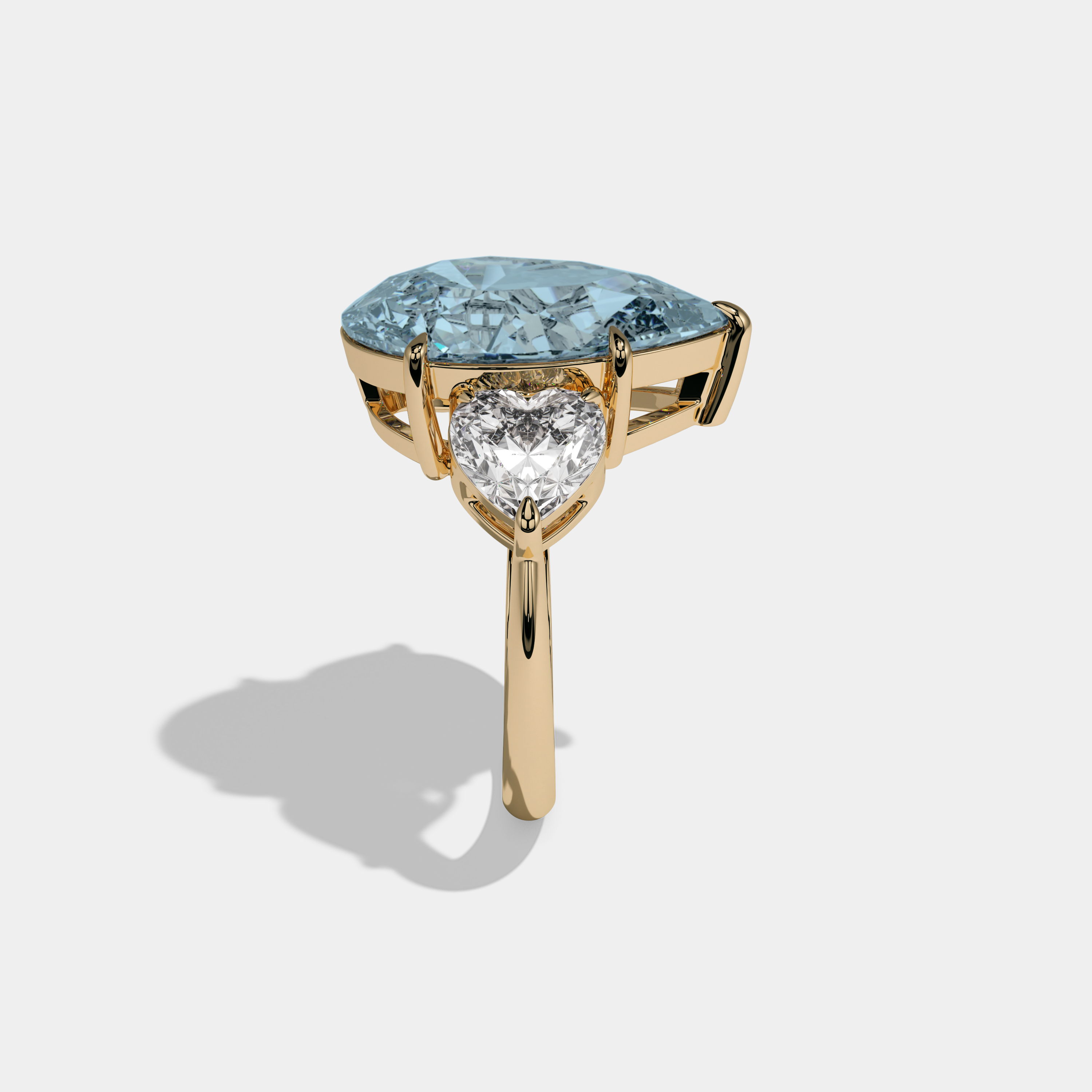Anne Fancy Light Blue Pear Cut Diamond Plain Band With Heart Cut Sides Engagement Ring 6ct 18K Yellow Gold