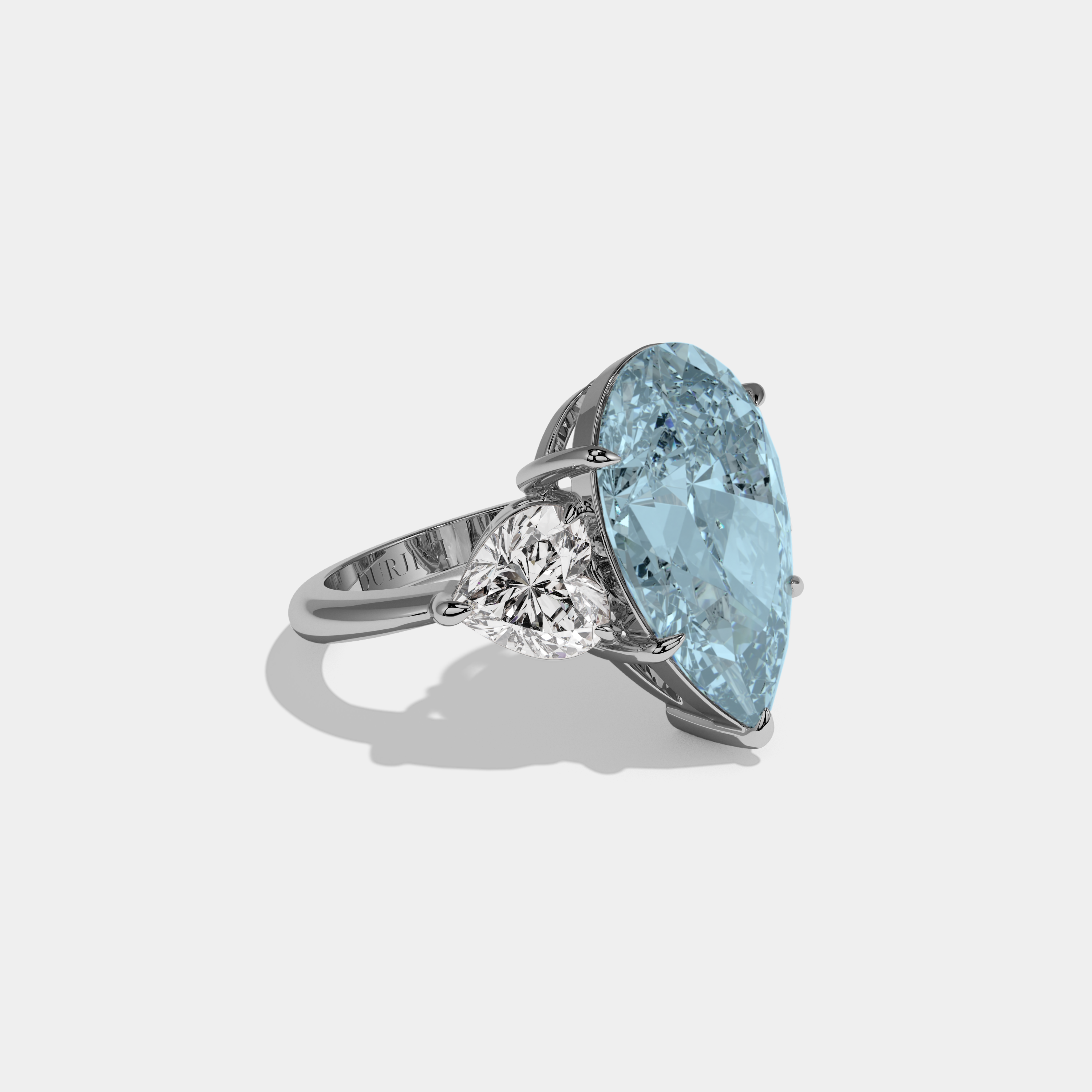 Margaret Fancy Light Blue Pear Cut Diamond Plain Band With Heart Cut Sides Engagement Ring 6ct 18K White Gold