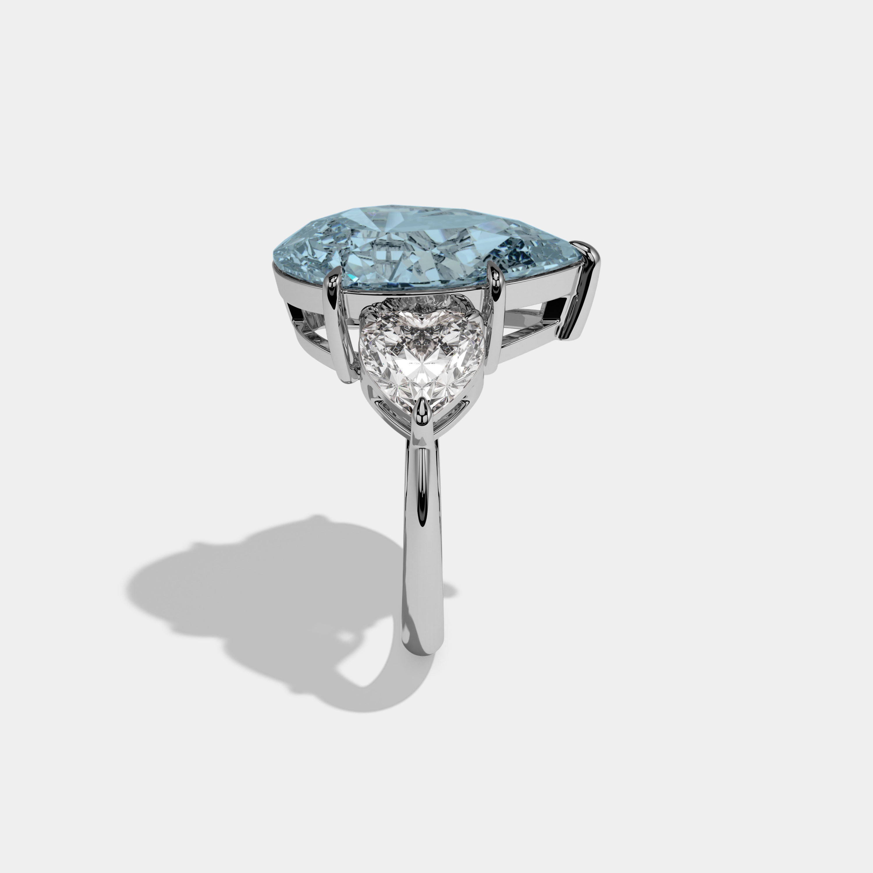 Margaret Fancy Light Blue Pear Cut Diamond Plain Band With Heart Cut Sides Engagement Ring 6ct 18K White Gold