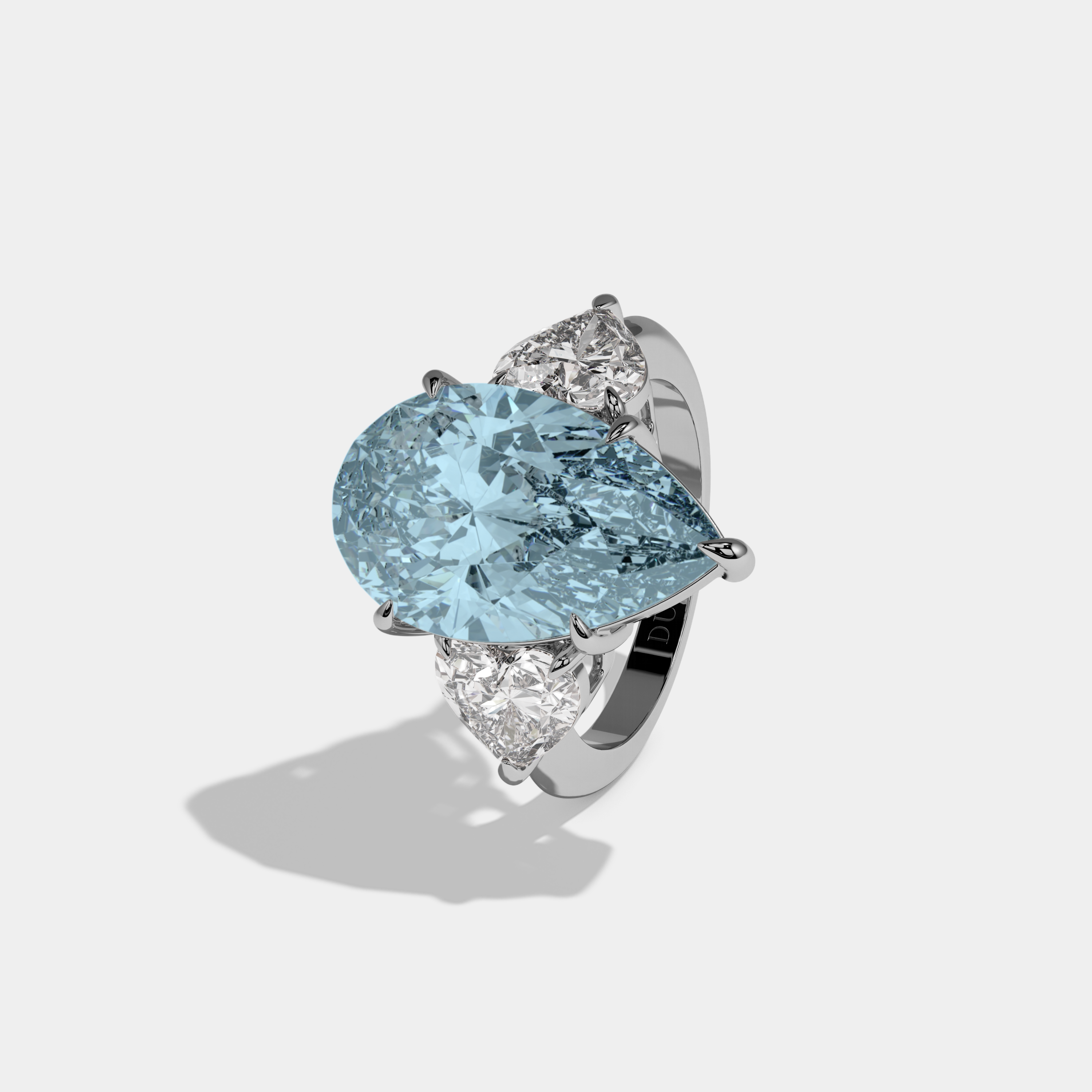 Margaret Fancy Light Blue Pear Cut Diamond Plain Band With Heart Cut Sides Engagement Ring 6ct 18K White Gold