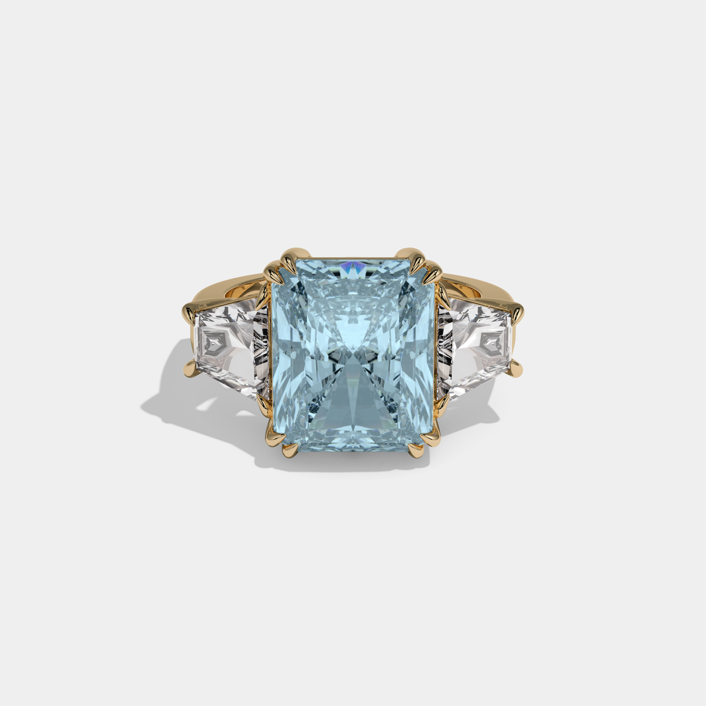 Anne Fancy Light Blue Radiant Cut Diamond Plain Band With Trapezoid Sides Engagement Ring 7ct 18K Yellow Gold