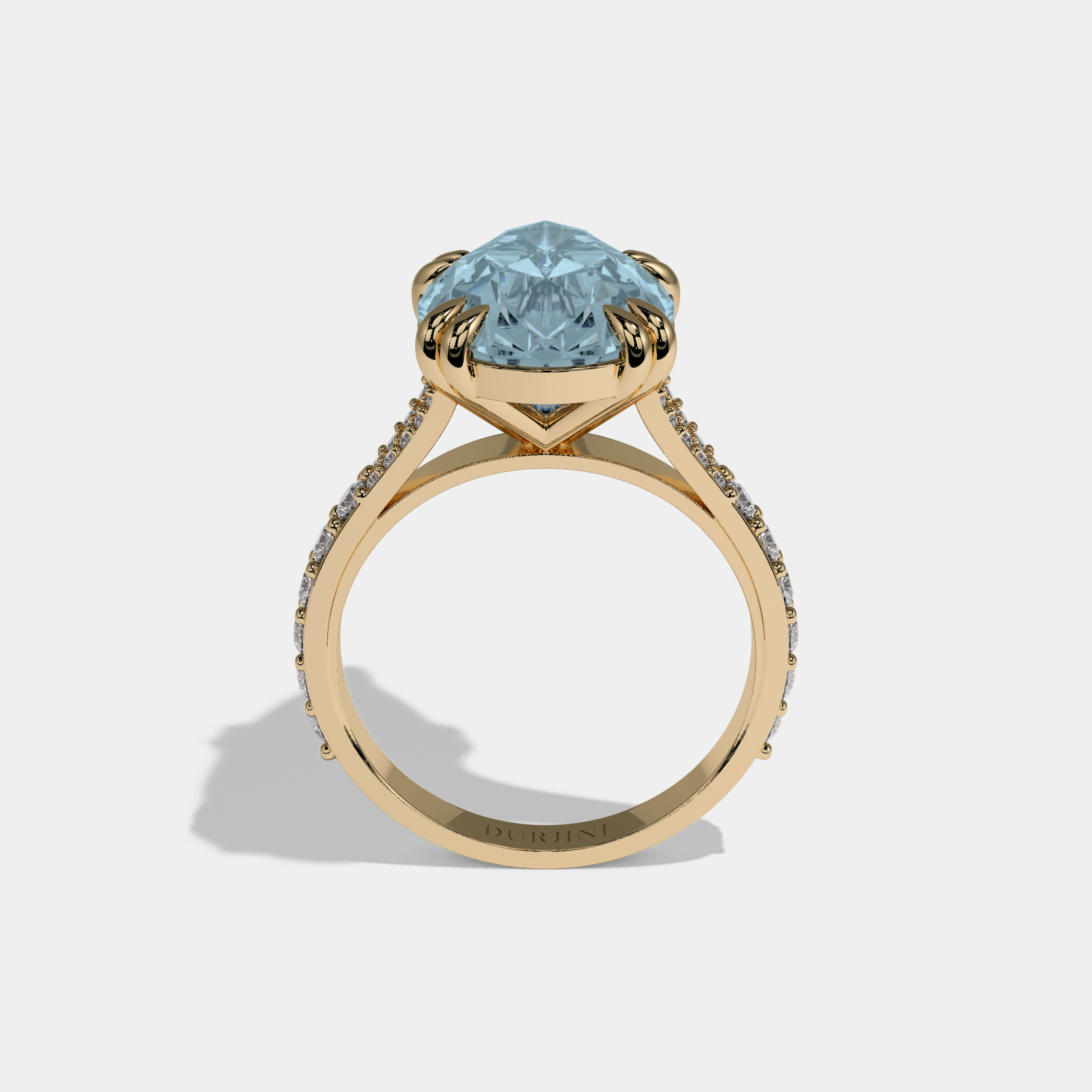 Anne Fancy Light Blue Pear Brilliant Cut Diamond Band Engagement Ring 8ct 18K Yellow Gold