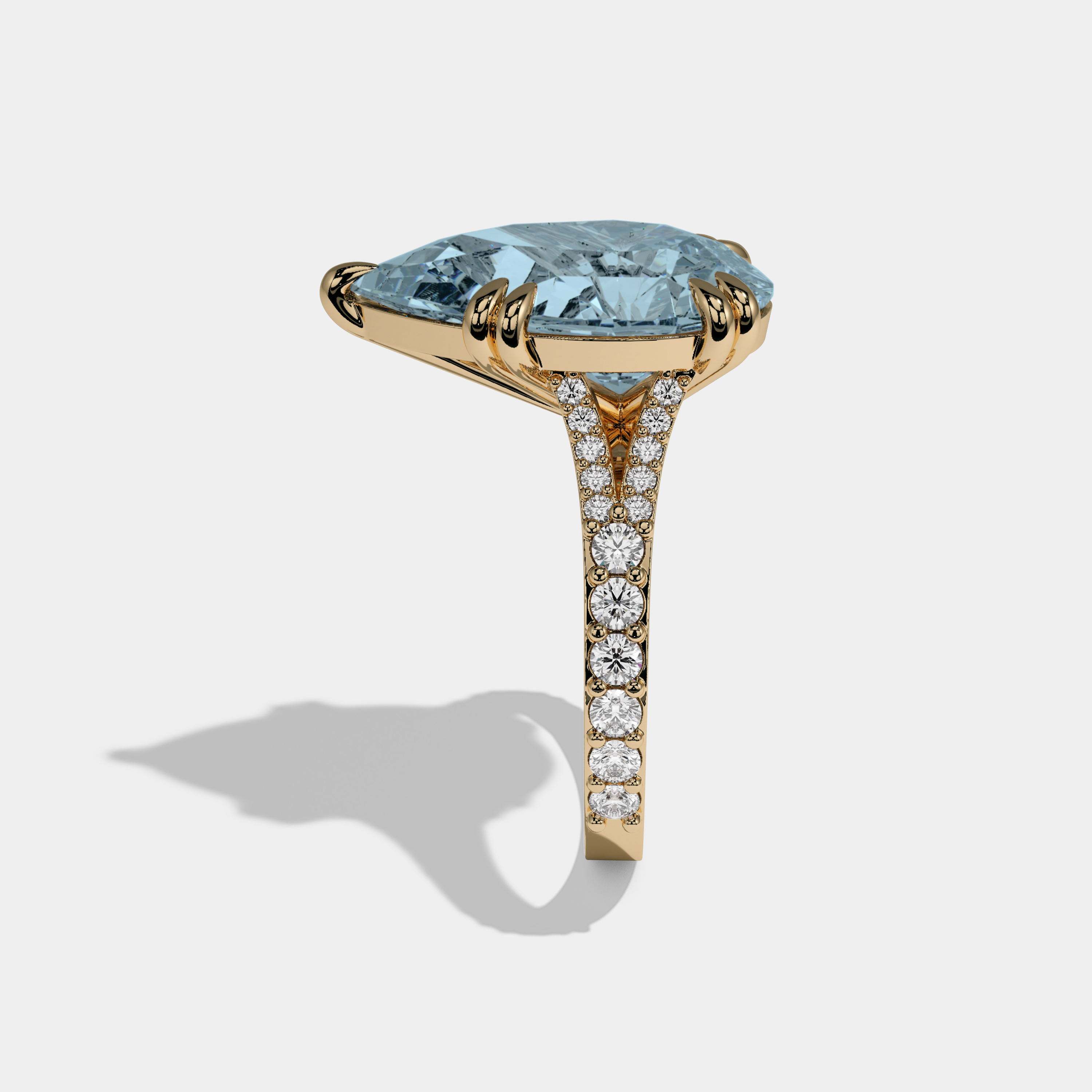 Anne Fancy Light Blue Pear Brilliant Cut Diamond Band Engagement Ring 8ct 18K Yellow Gold