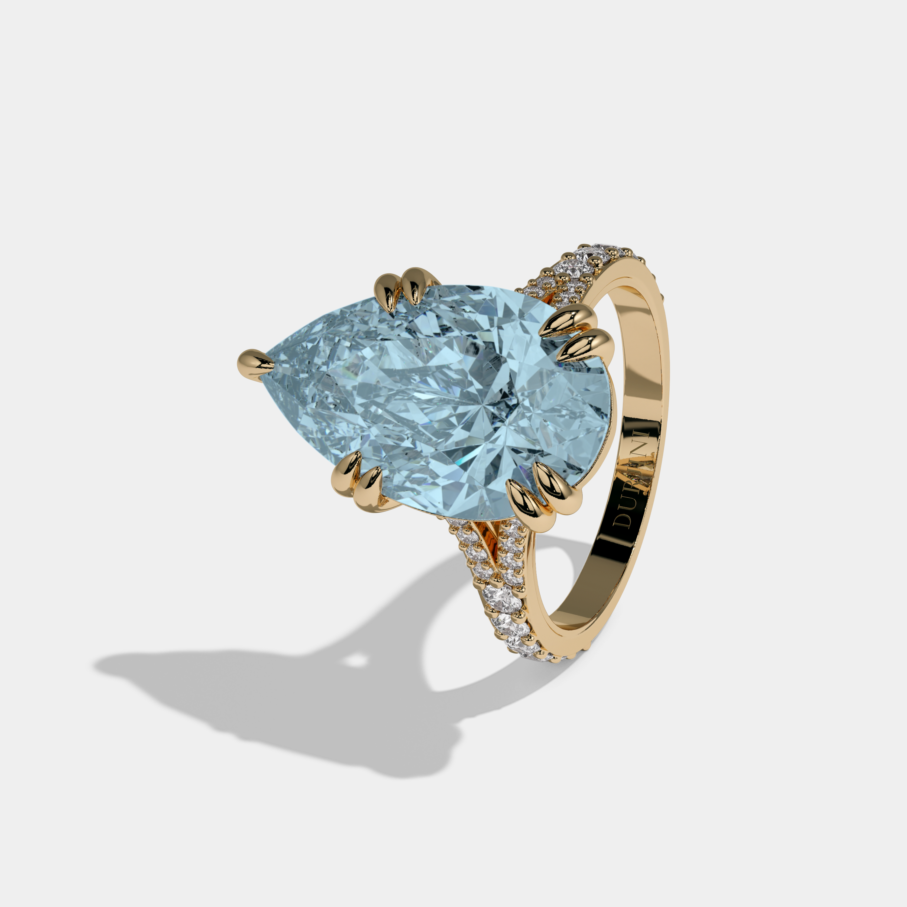 Anne Fancy Light Blue Pear Brilliant Cut Diamond Band Engagement Ring 8ct 18K Yellow Gold