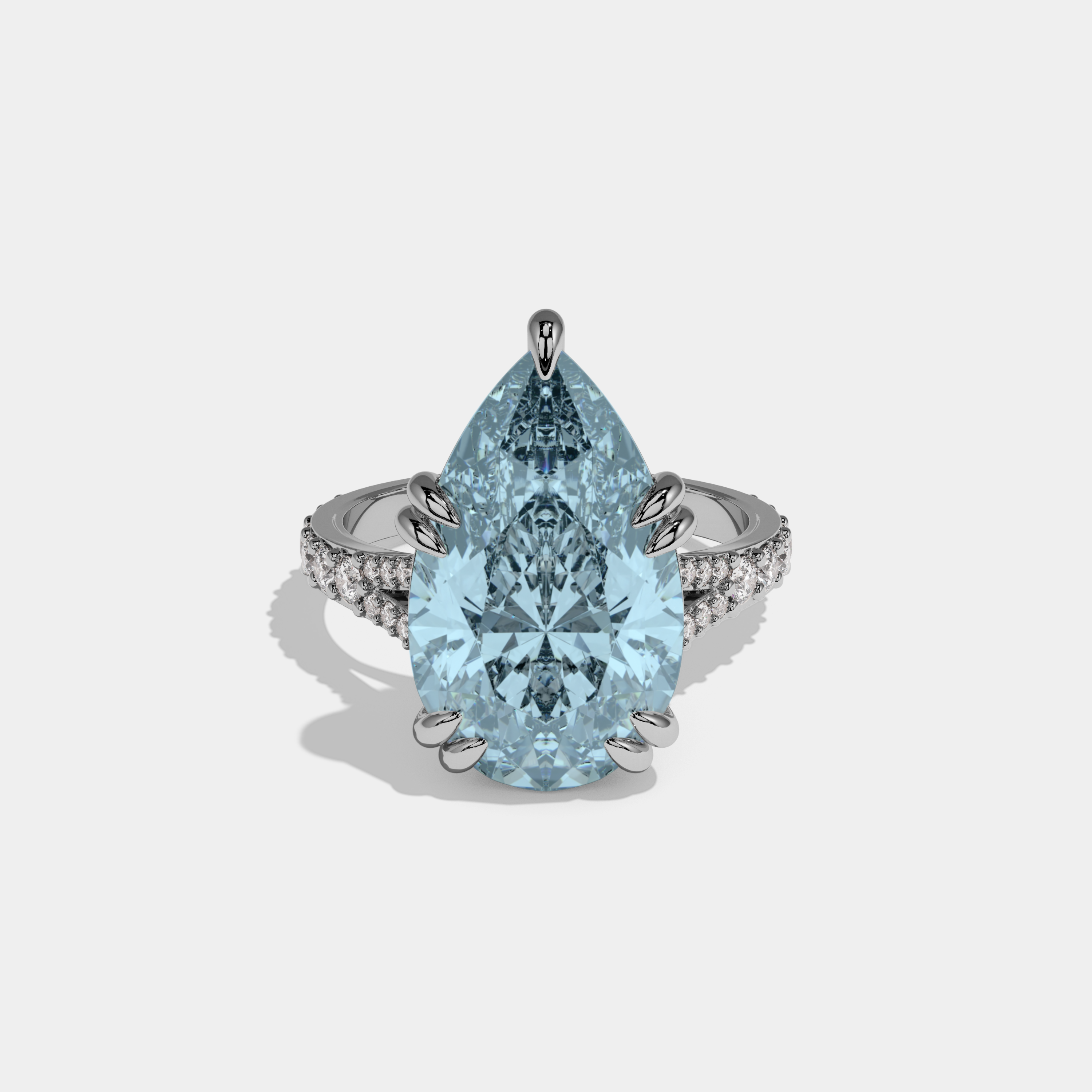 Margaret Fancy Light Blue Pear Brilliant Cut Diamond Band Engagement Ring 8ct 18K White Gold