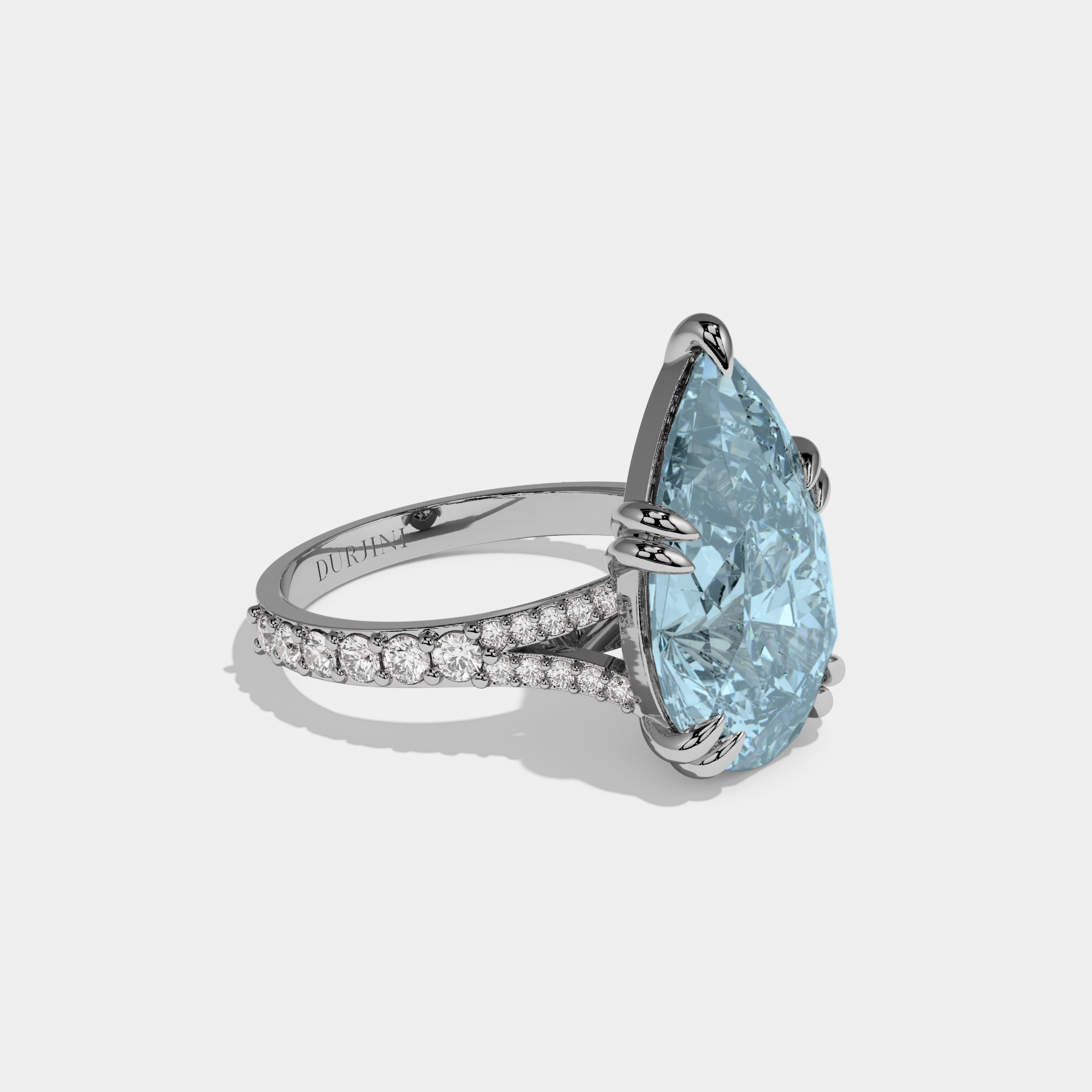 Margaret Fancy Light Blue Pear Brilliant Cut Diamond Band Engagement Ring 8ct 18K White Gold