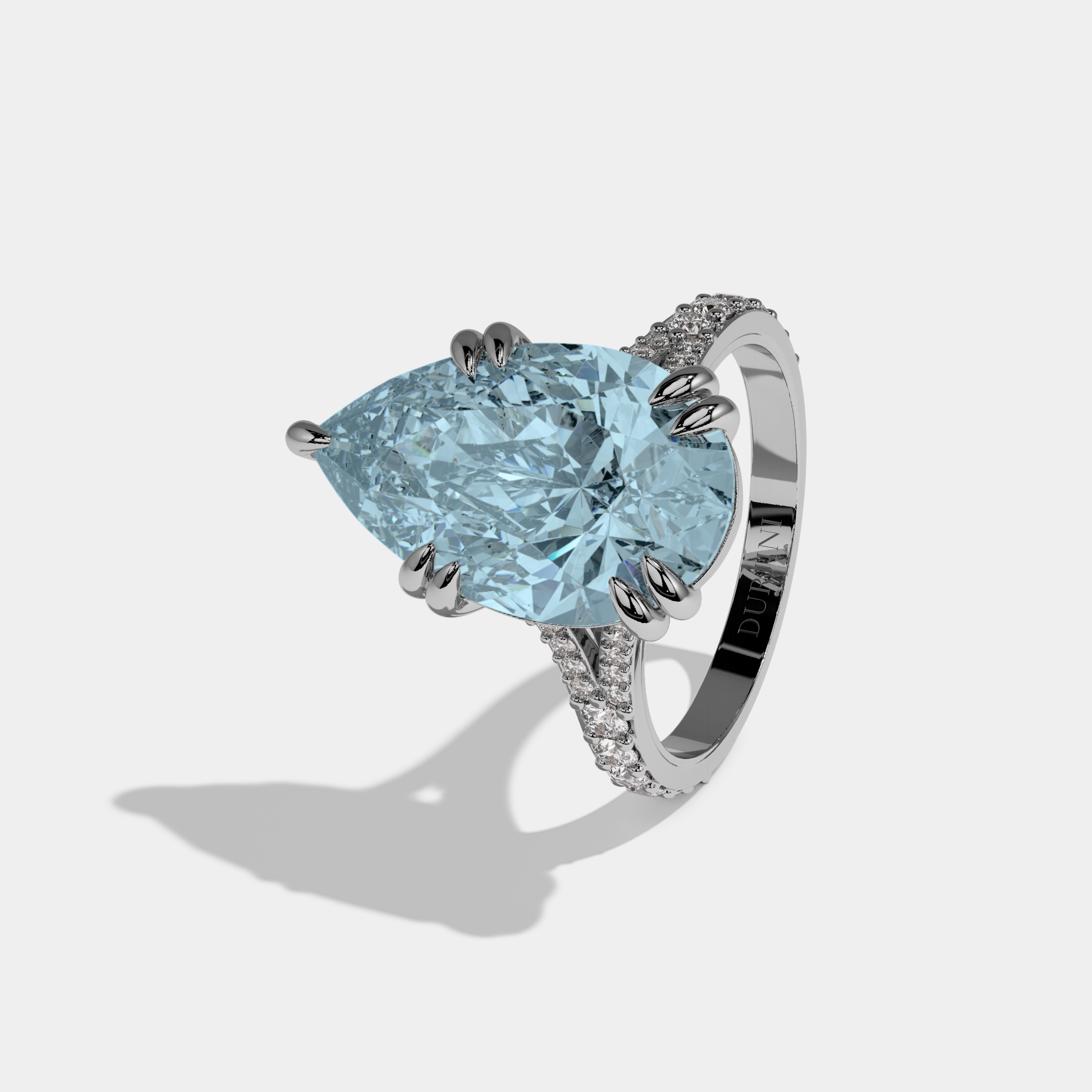 Margaret Fancy Light Blue Pear Brilliant Cut Diamond Band Engagement Ring 8ct 18K White Gold