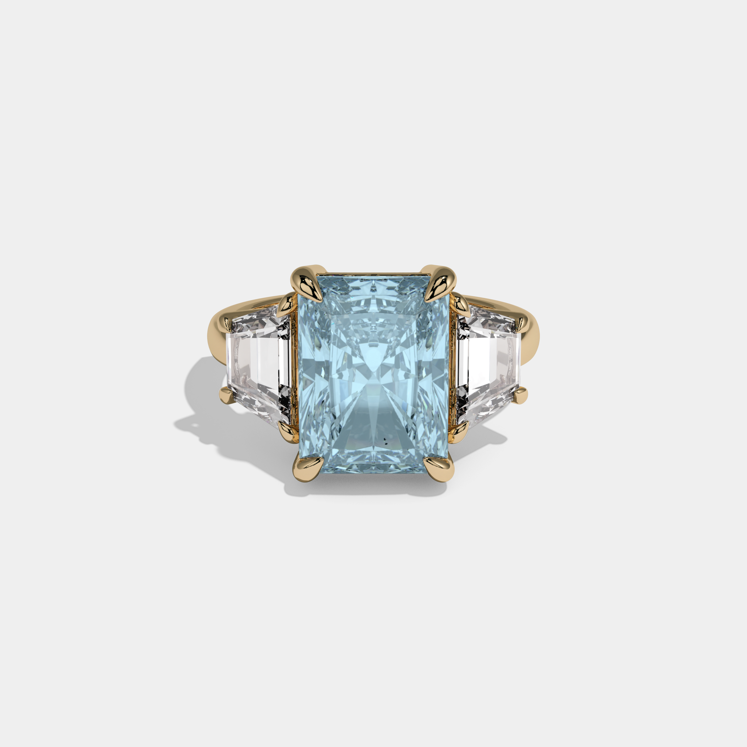 Diana Fancy Light Blue Radiant Cut Diamond Plain Band With Step Cut Sides Engagement Ring 8ct 18K Yellow Gold