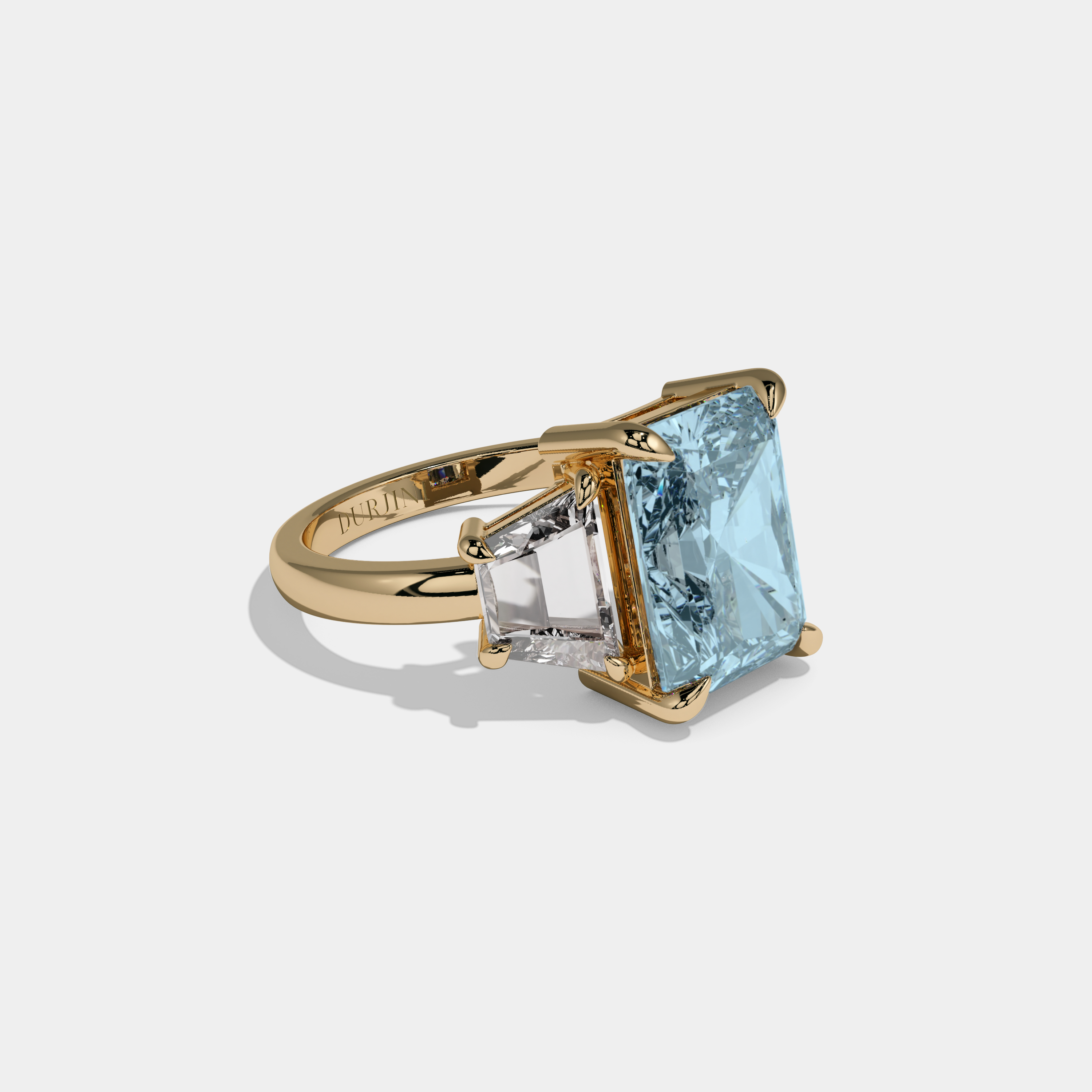 Diana Fancy Light Blue Radiant Cut Diamond Plain Band With Step Cut Sides Engagement Ring 8ct 18K Yellow Gold