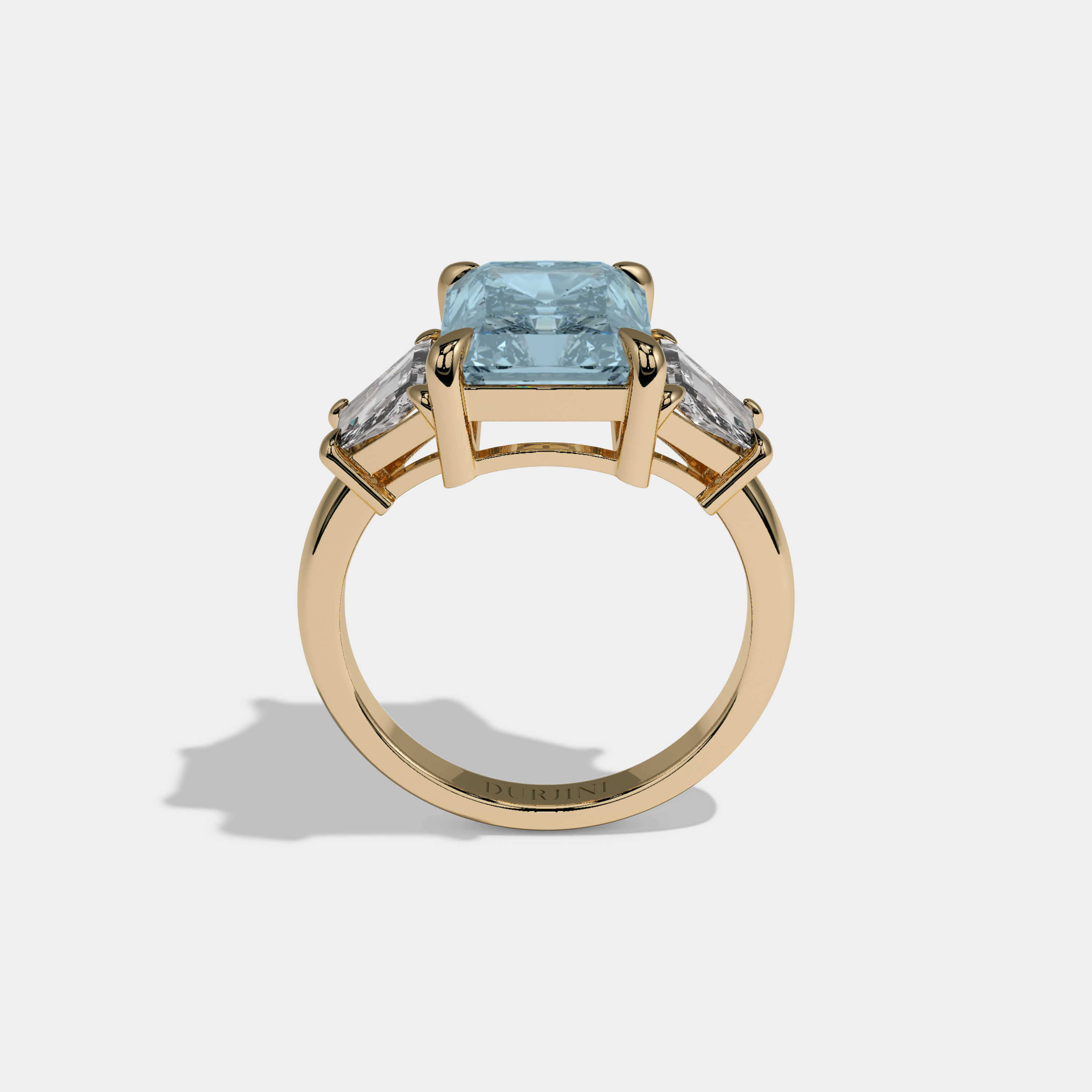 Diana Fancy Light Blue Radiant Cut Diamond Plain Band With Step Cut Sides Engagement Ring 8ct 18K Yellow Gold