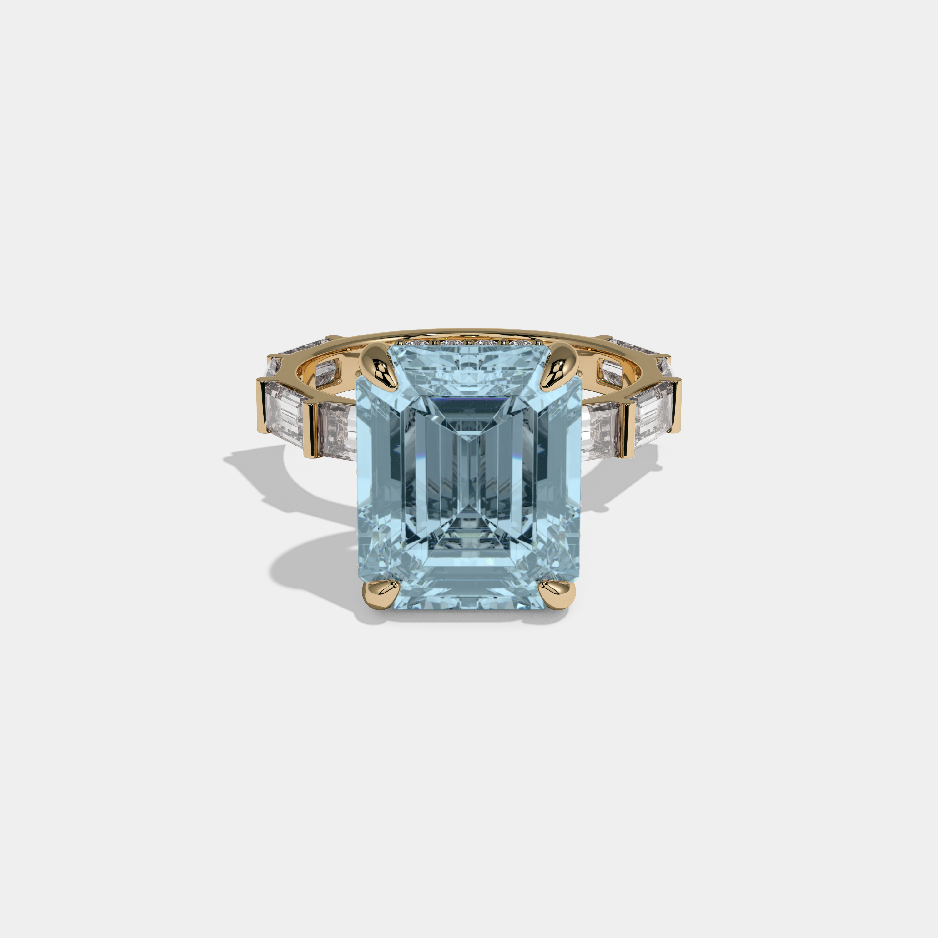 Mary Fancy Light Blue Emerald Cut Diamond Emerald Band Engagement Ring 7ct 18K Yellow Gold