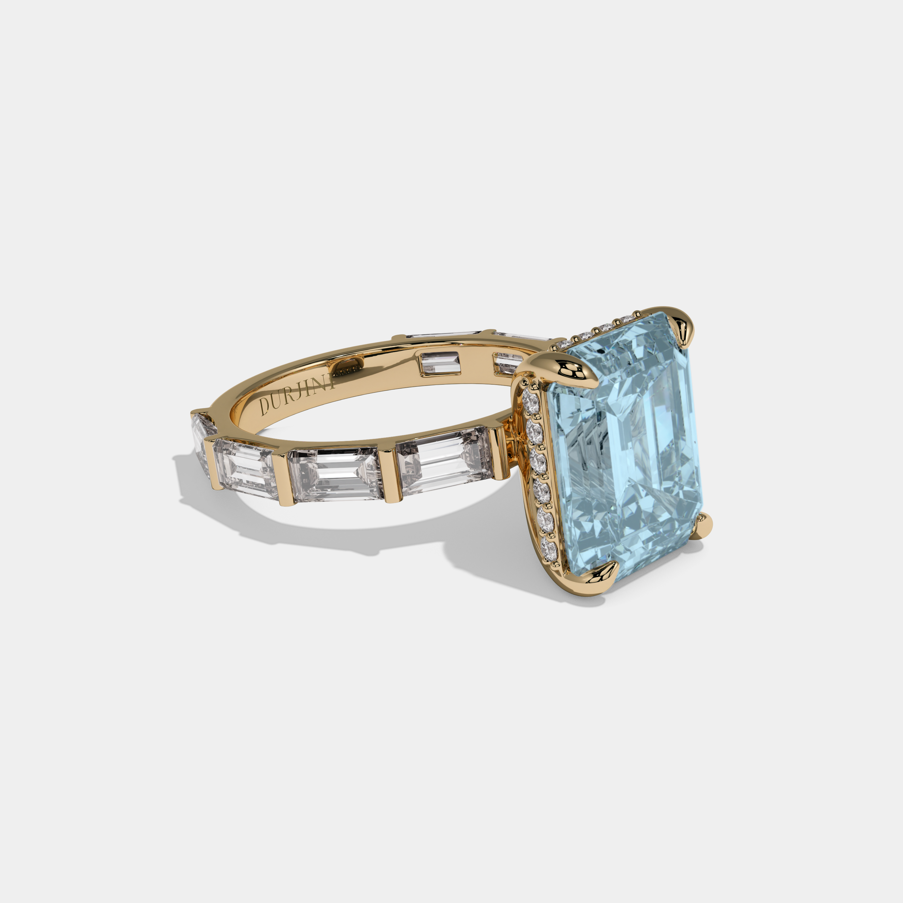 Mary Fancy Light Blue Emerald Cut Diamond Emerald Band Engagement Ring 7ct 18K Yellow Gold